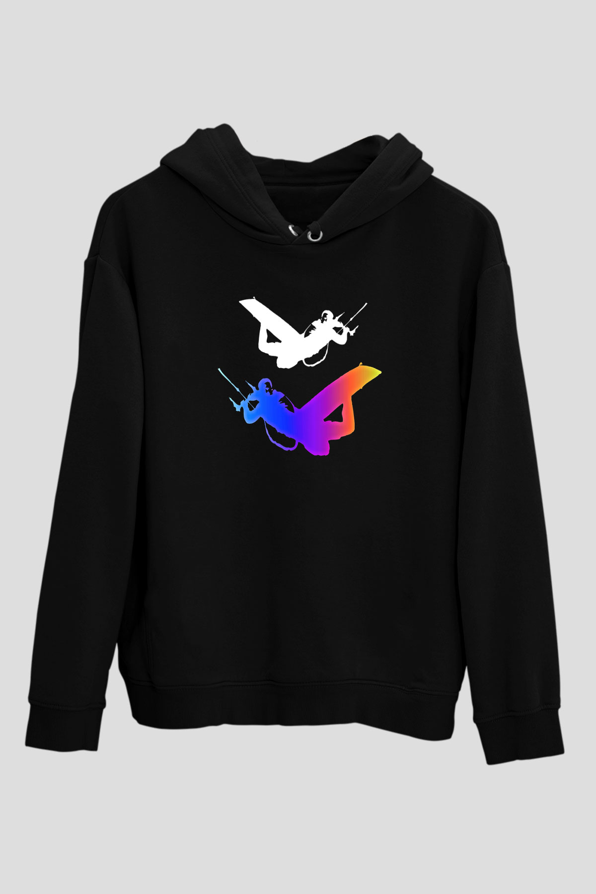 Uçurtma Kayağı - Kite Board Baskılı Unisex Siyah Kapüşonlu Sweatshirt