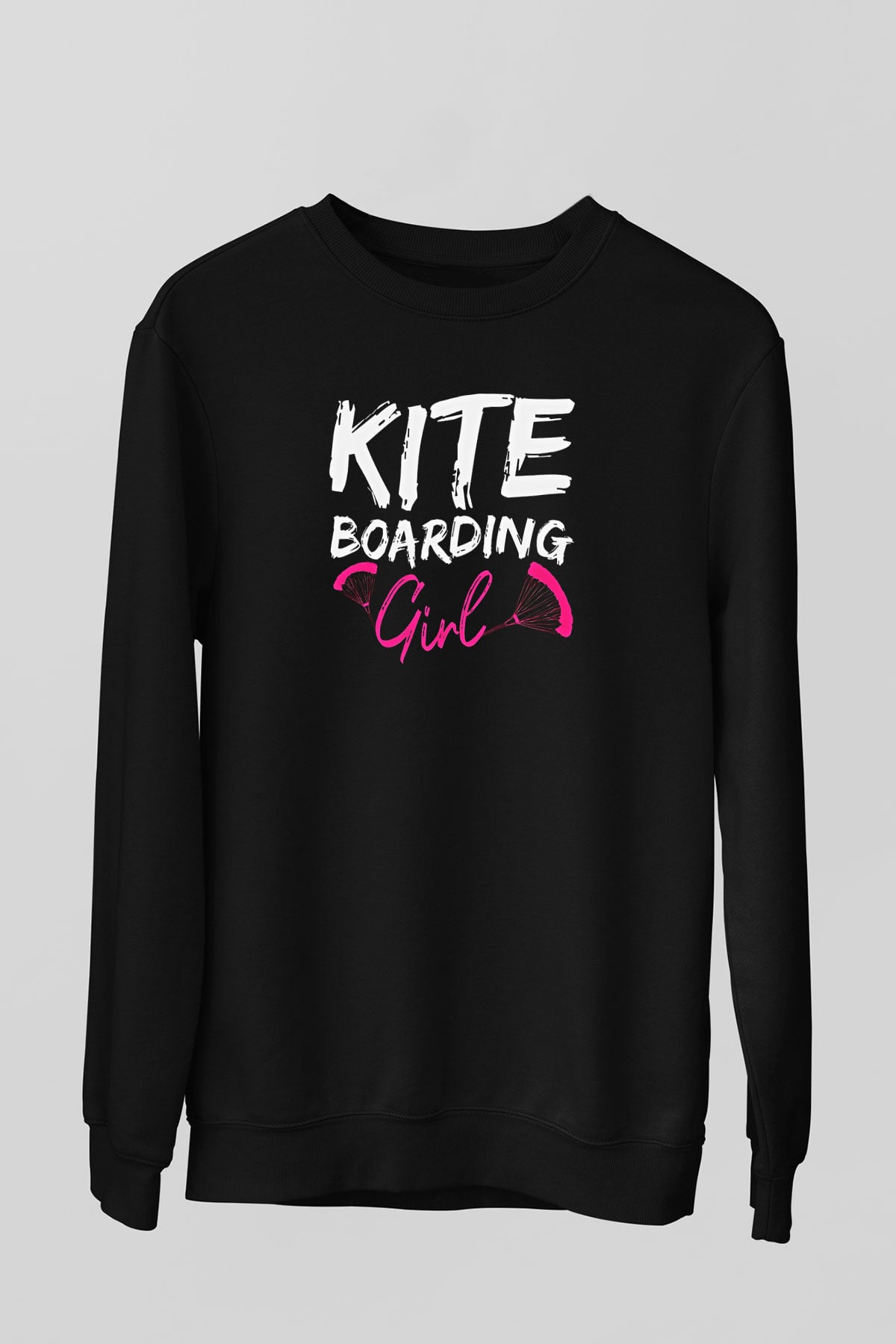 Uçurtma Kayağı - Kite Board Baskılı Unisex Siyah Sweatshirt