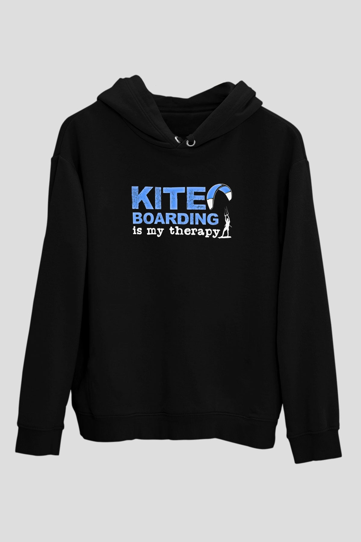 Uçurtma Kayağı - Kite Board Baskılı Unisex Siyah Kapüşonlu Sweatshirt