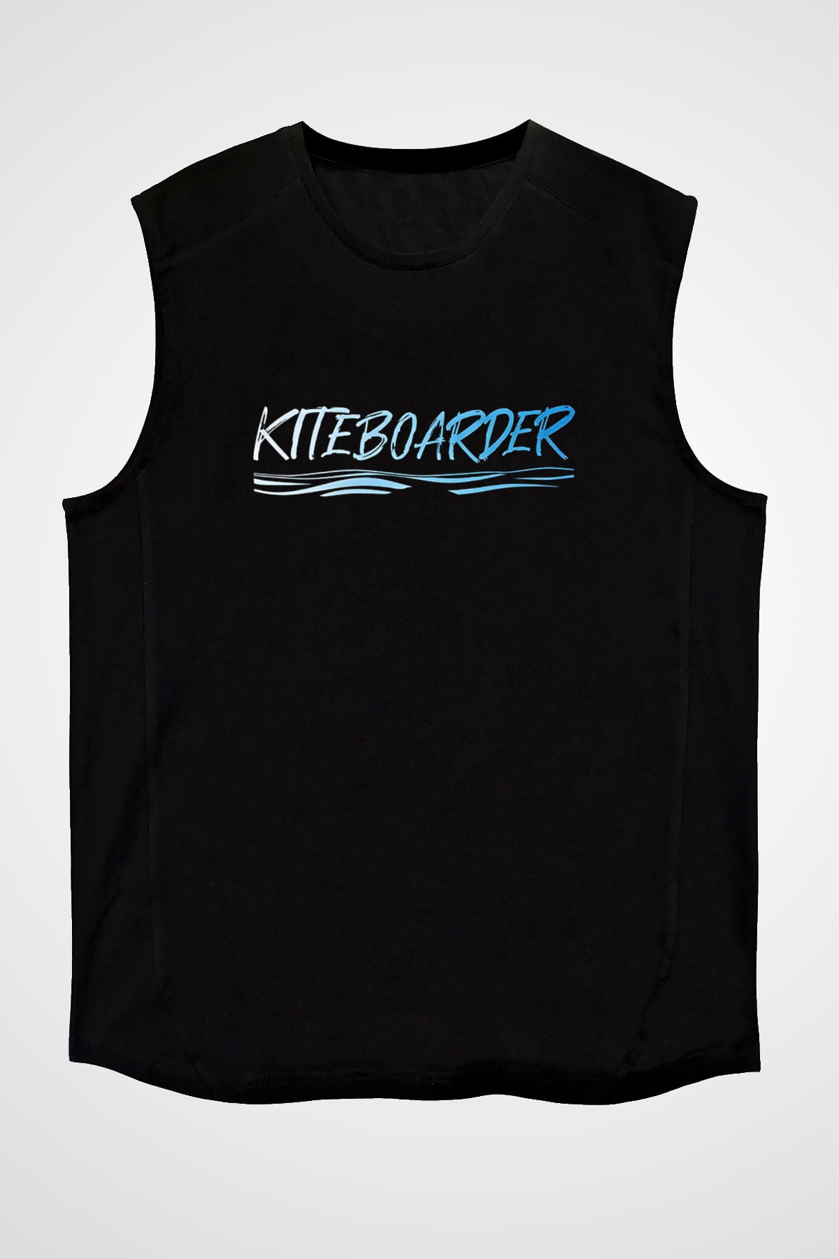 Uçurtma Kayağı - Kite Board Baskılı Unisex Siyah Kolsuz Tişört