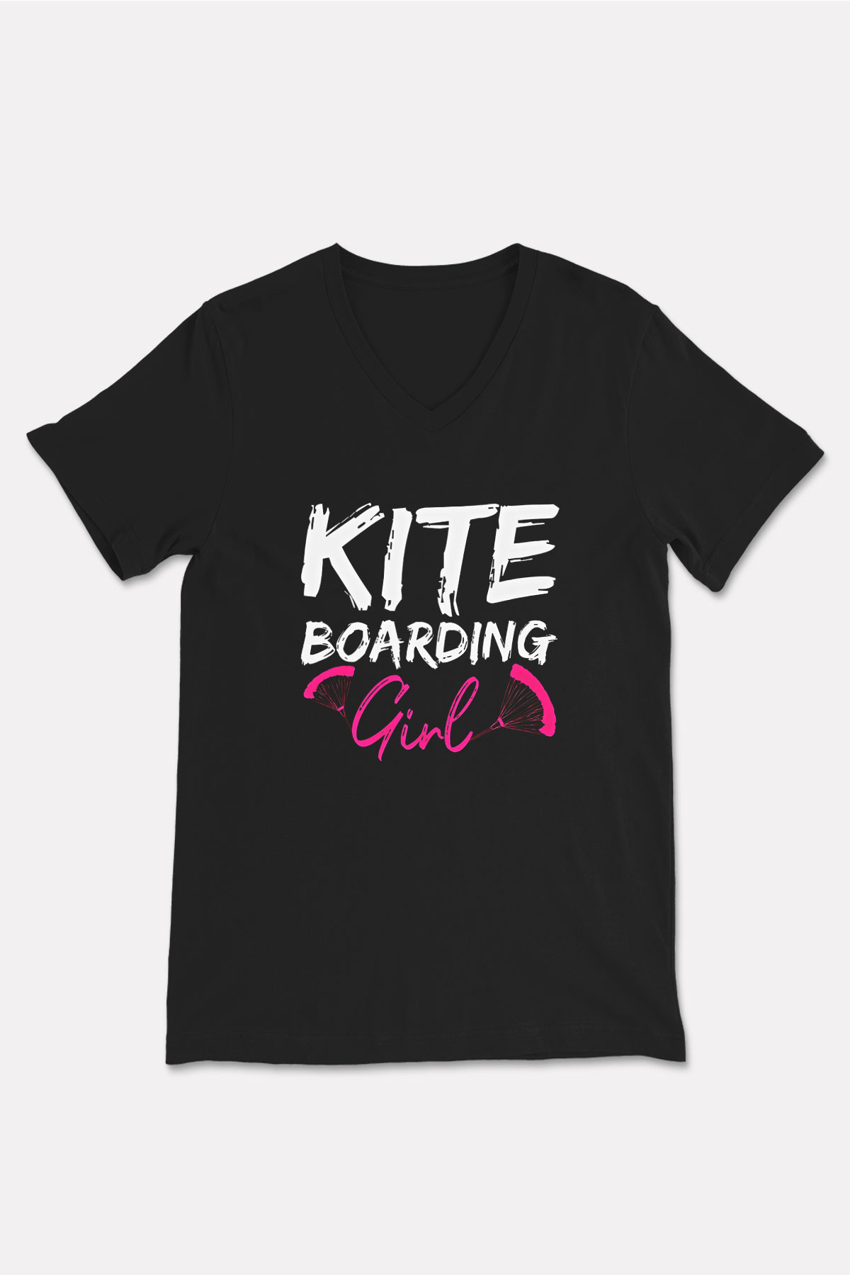 Uçurtma Kayağı - Kite Board Baskılı Unisex Siyah V Yaka Tişört