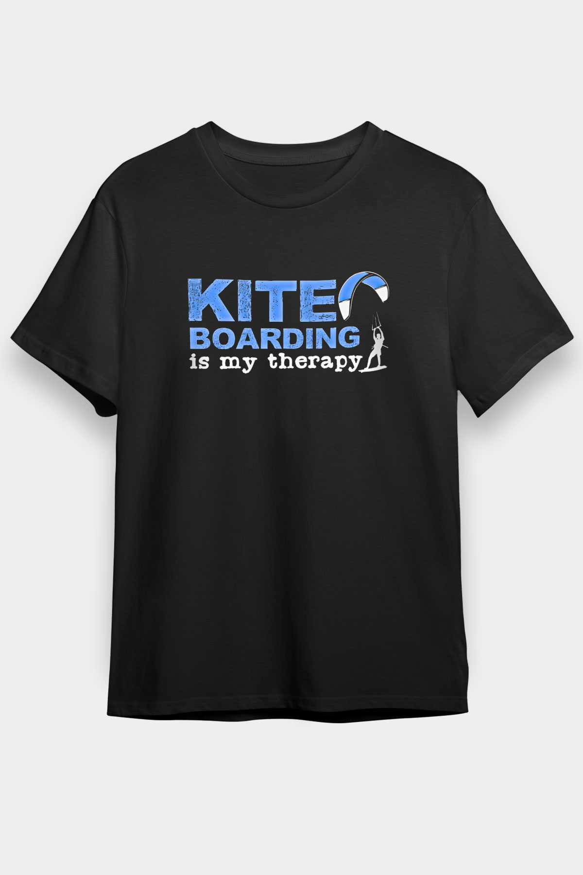 Uçurtma Kayağı - Kite Board Baskılı Unisex Siyah Tişört - Tshirt