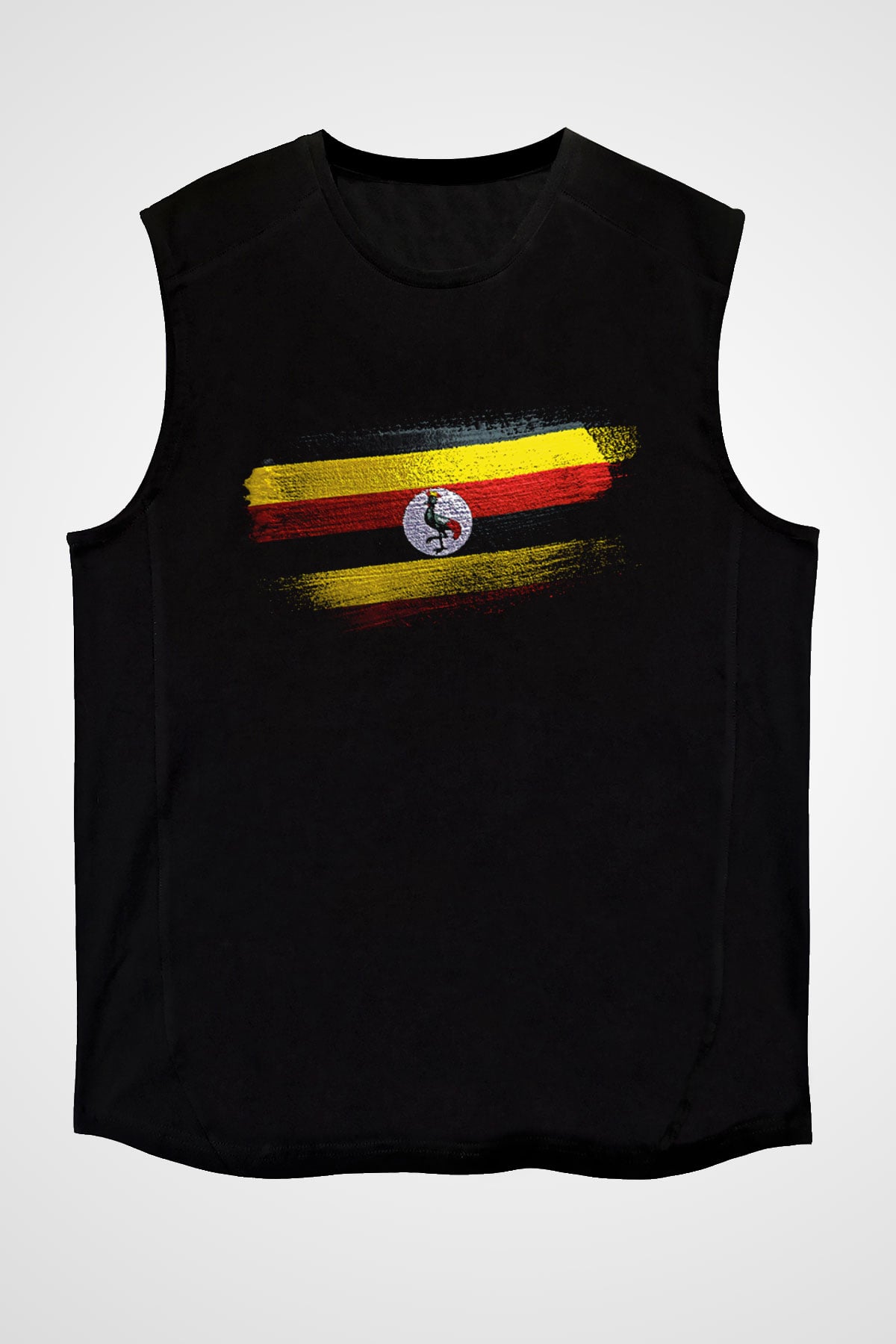 Uganda Bayrağı Baskılı Unisex Siyah Kolsuz Tişört