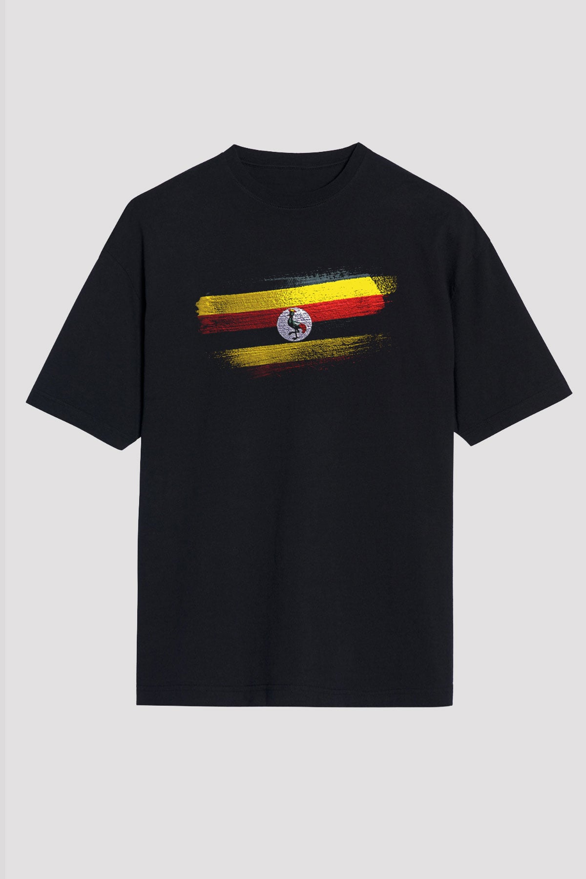 Uganda Bayrağı Baskılı Unisex Siyah Oversize Tişört