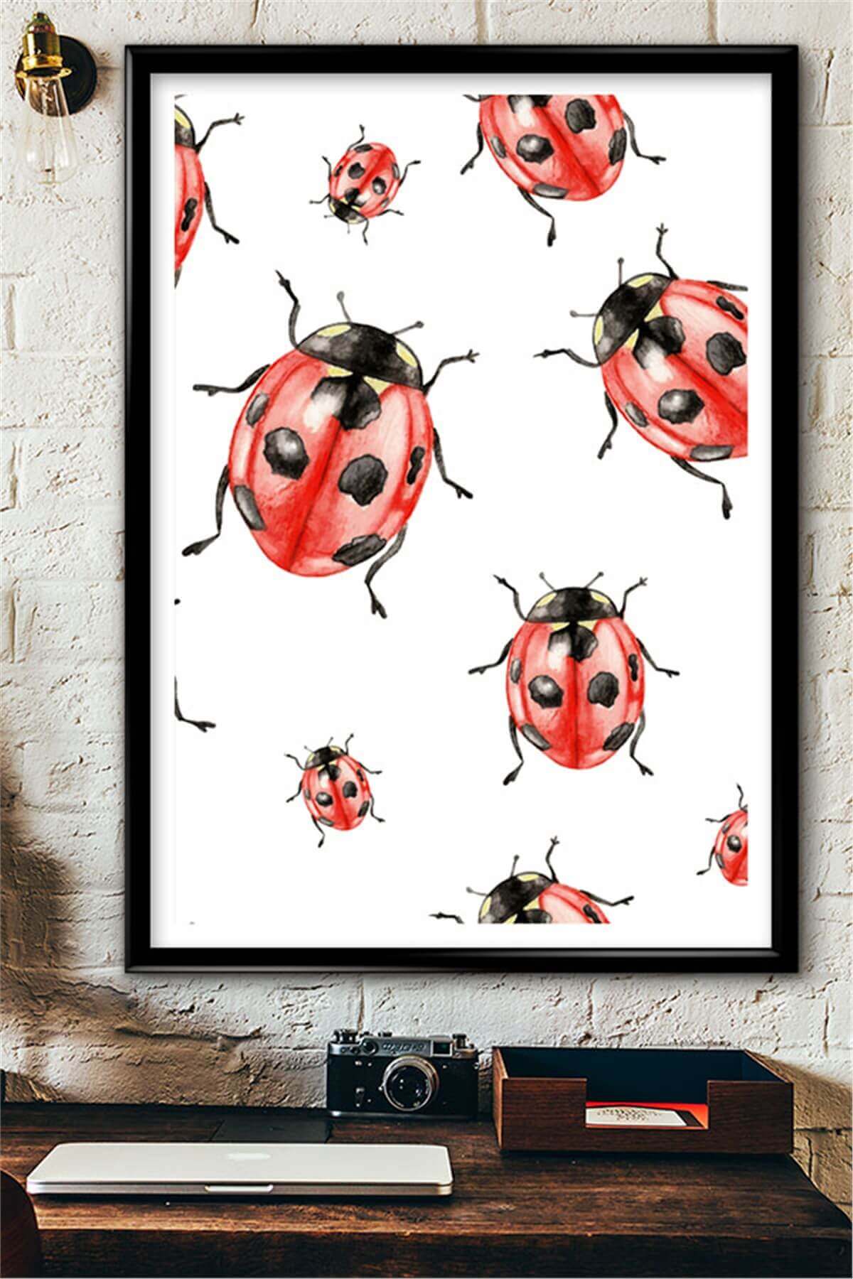 Uğur Böceği Desenli Dekoratif Ahşap Mdf Tablo