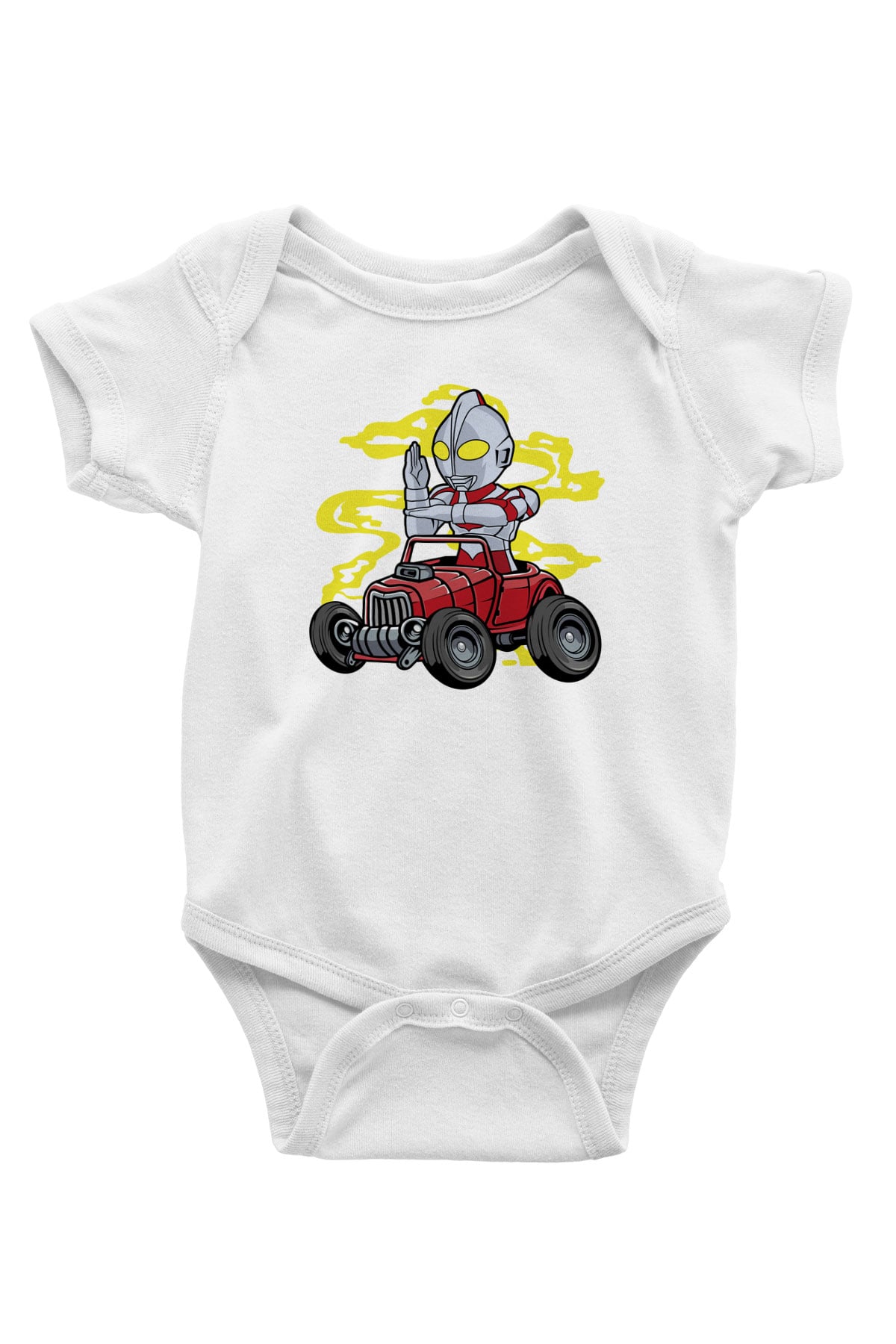 Ultraman Hotrod Baskılı Unisex Beyaz Bebek Body - Zıbın