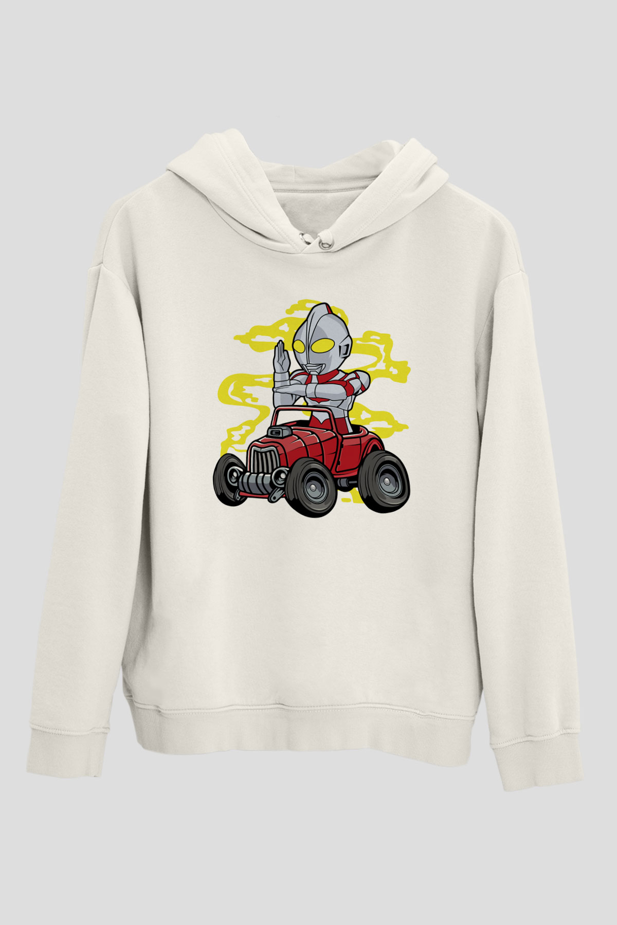 Ultraman Hotrod Baskılı Unisex Beyaz Hoodie