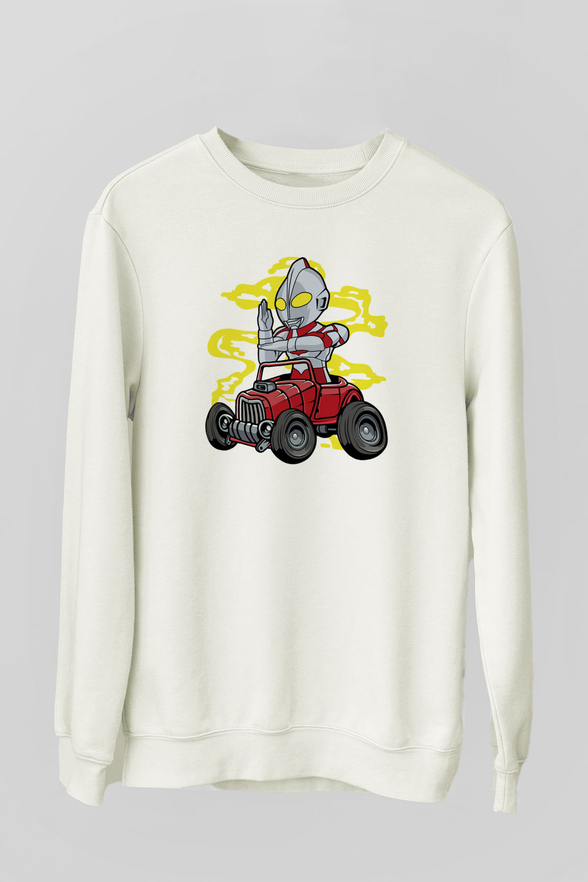 Ultraman Hotrod Baskılı Unisex Beyaz Sweatshirt
