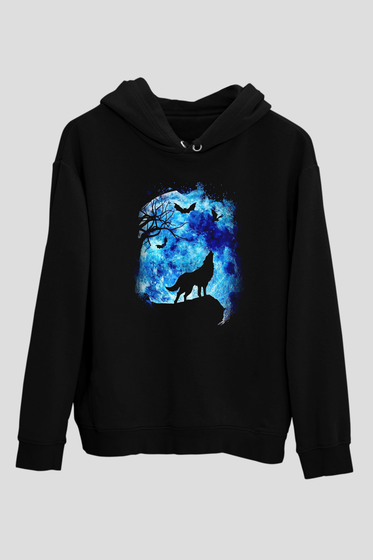 Uluyan Kurt Temalı Siyah  Unisex Hoodie