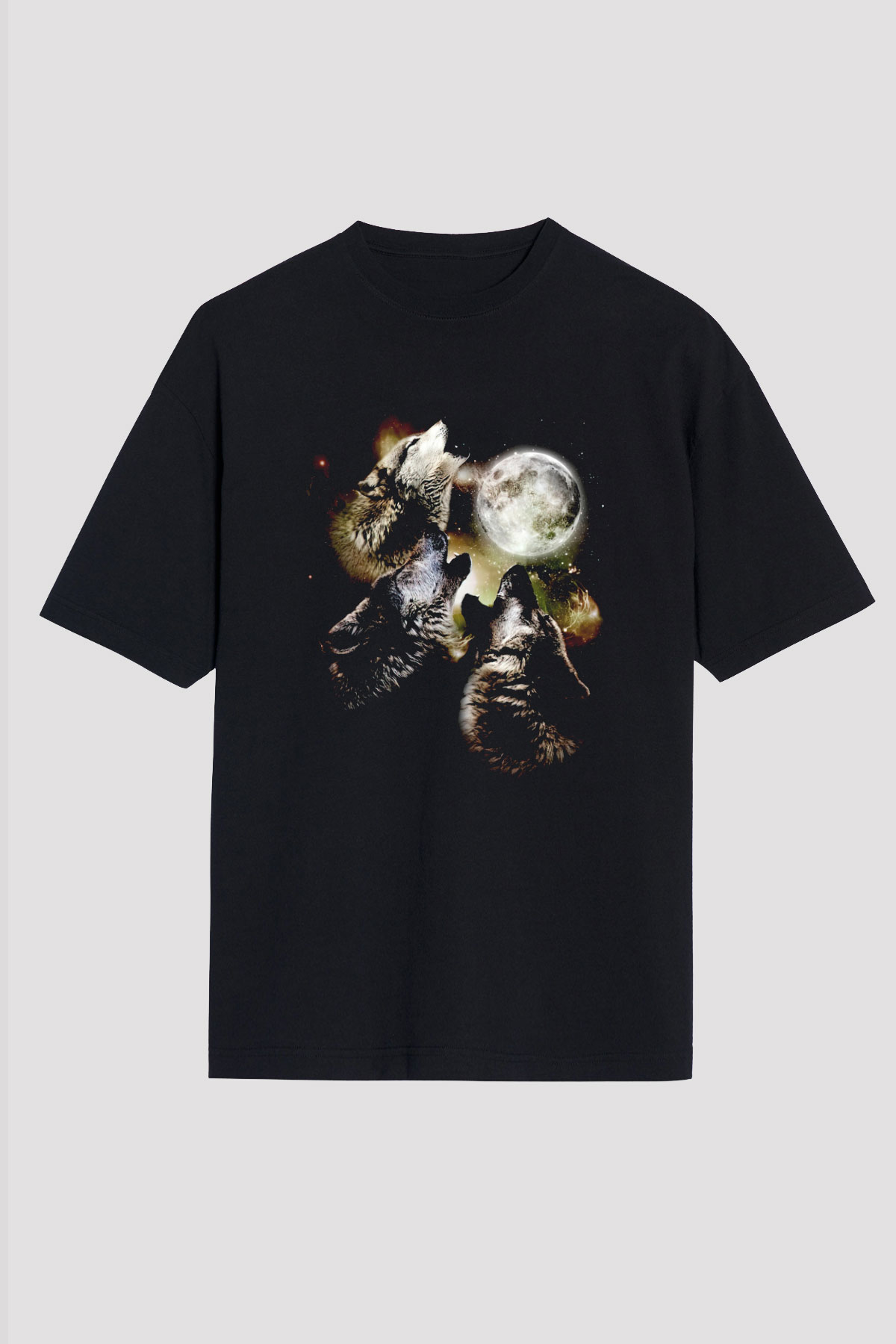 Uluyan Kurtlar Baskılı Unisex Siyah Tişört