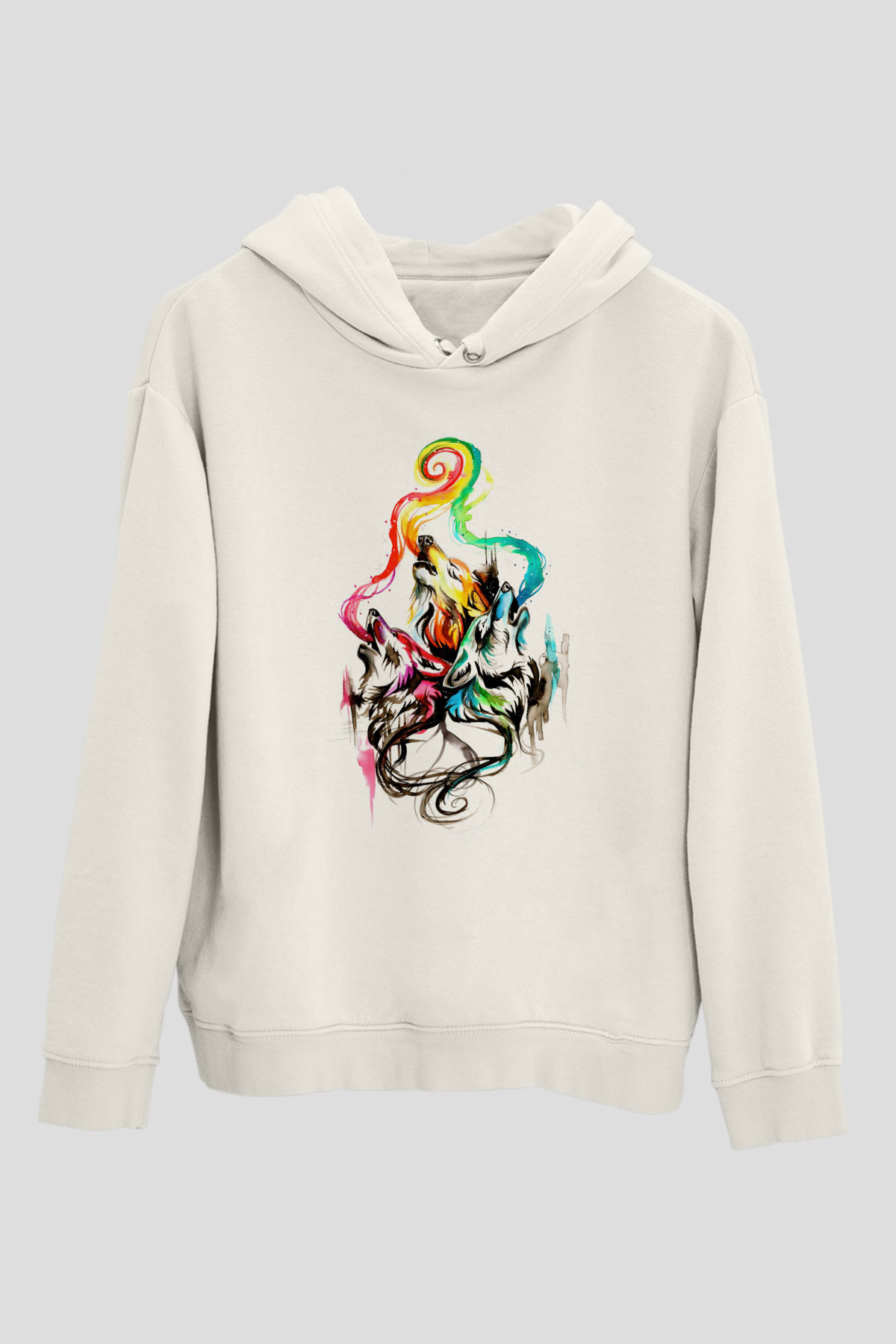 Uluyan Renkli KurtlarBeyaz  Unisex Hoodie