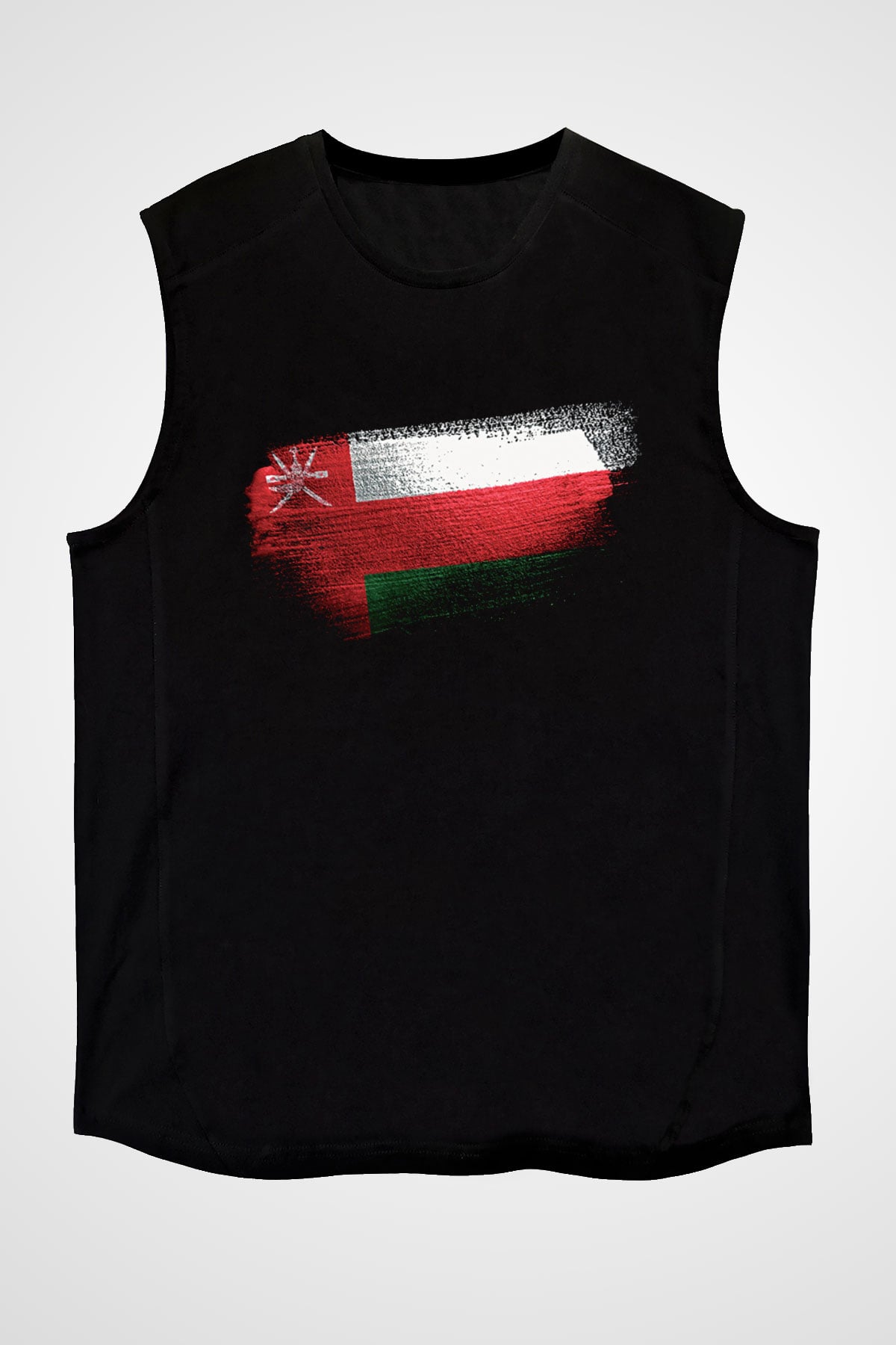 Umman - Oman Bayrağı Baskılı Unisex Siyah Kolsuz Tişört