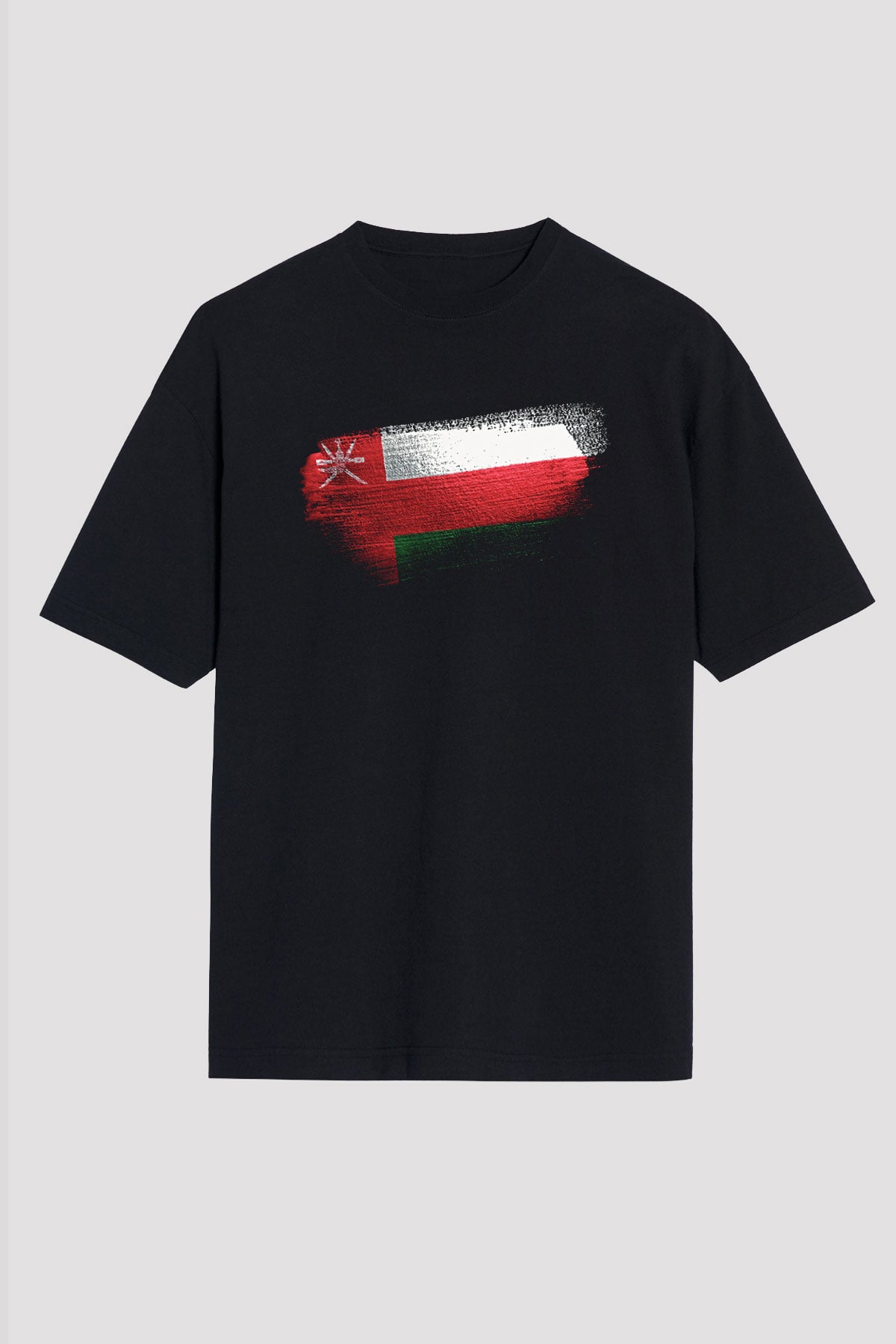 Umman - Oman Bayrağı Baskılı Unisex Siyah Oversize Tişört