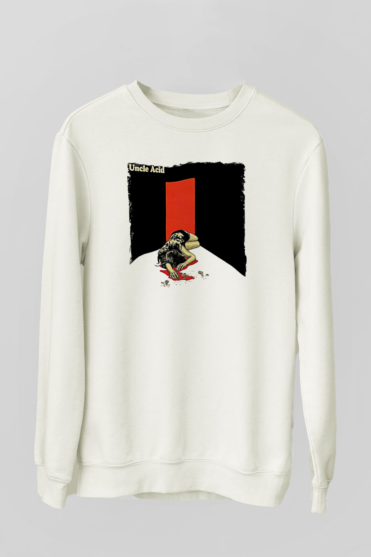 Uncle Acid Baskılı Beyaz Unisex Sweatshirt