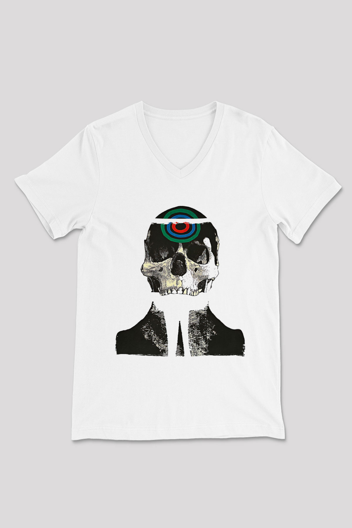 Uncle Acid Baskılı Beyaz Unisex V Yaka Tişört - Tshirt