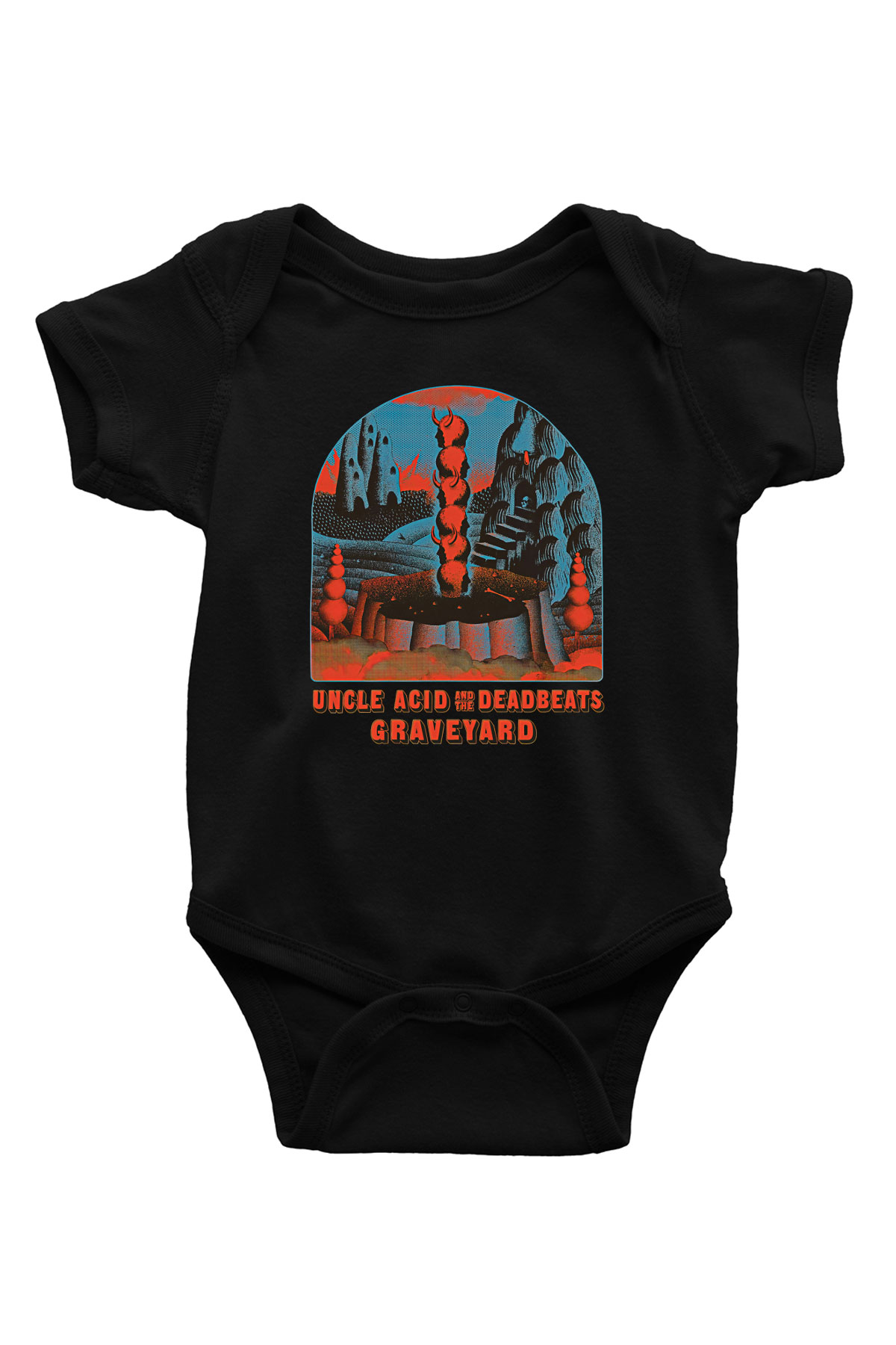 Uncle Acid Baskılı Unisex Siyah Bebek Body - Zıbın