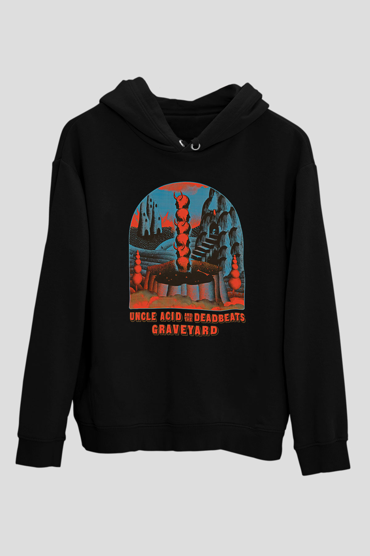 Uncle Acid Baskılı Unisex Siyah Kapüşonlu Sweatshirt