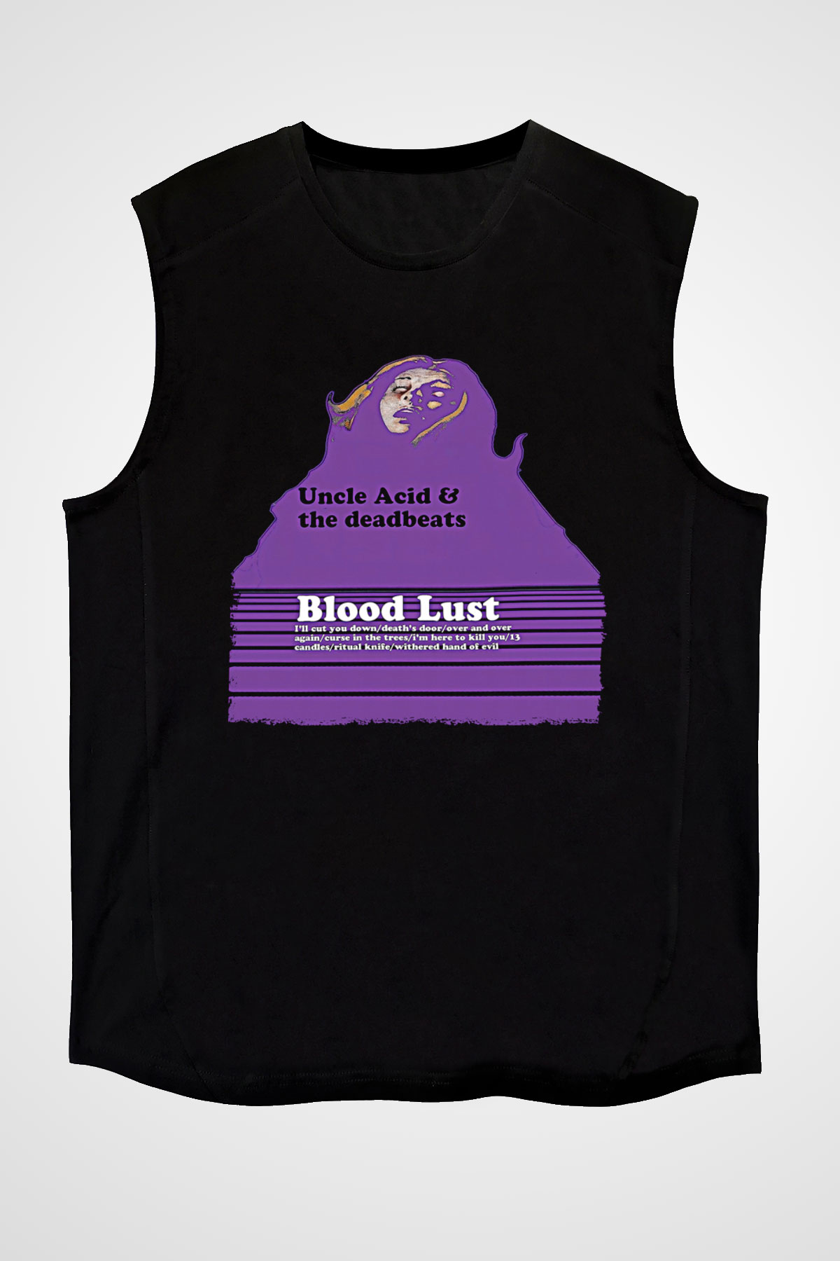 Uncle Acid Baskılı Unisex Siyah Kolsuz Tişört - Tshirt