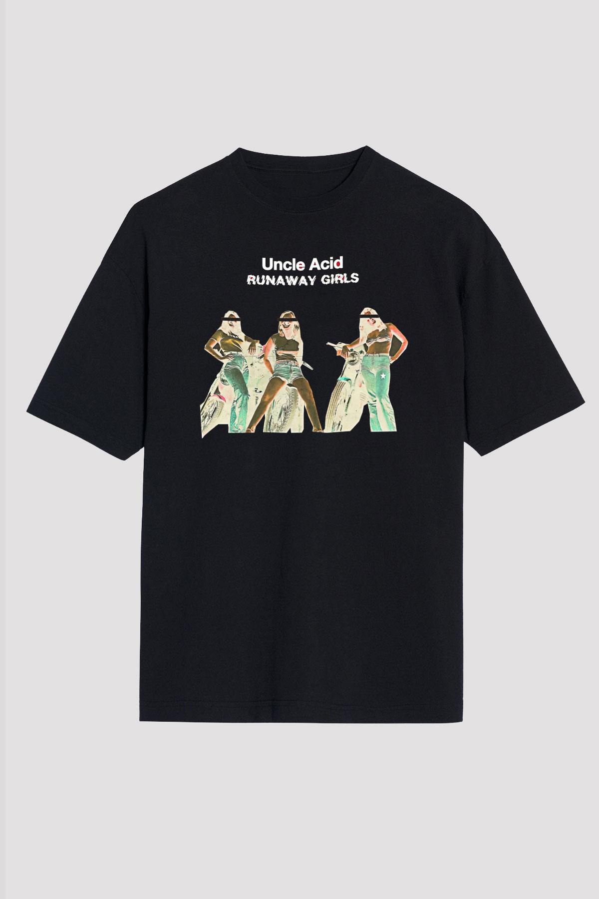 Uncle Acid Baskılı Unisex Siyah Oversize Tişört - Tshirt