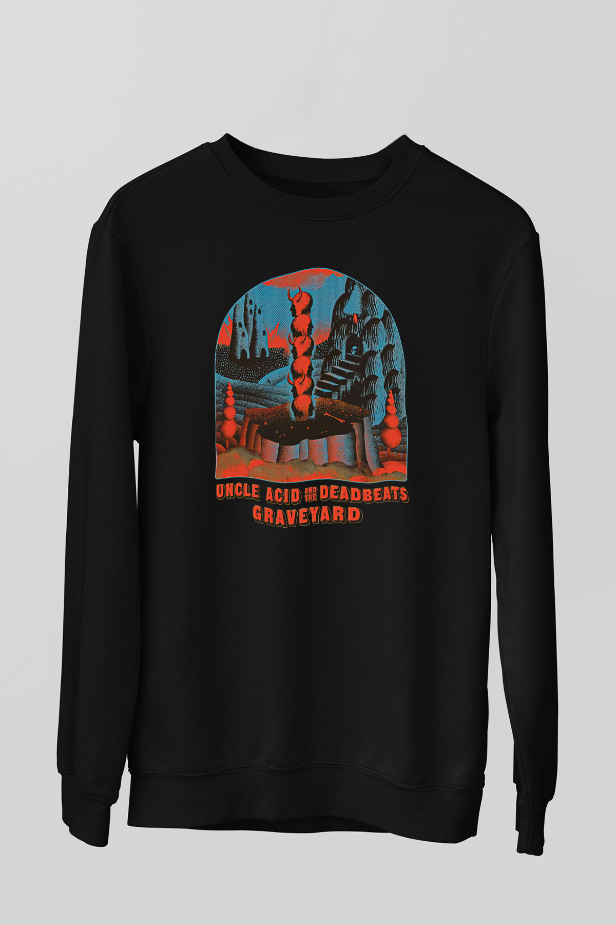 Uncle Acid Baskılı Unisex Siyah Sweatshirt