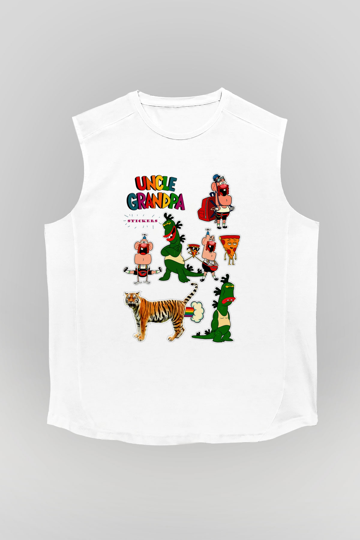Uncle Grandpa Beyaz Unisex Kolsuz Tişört