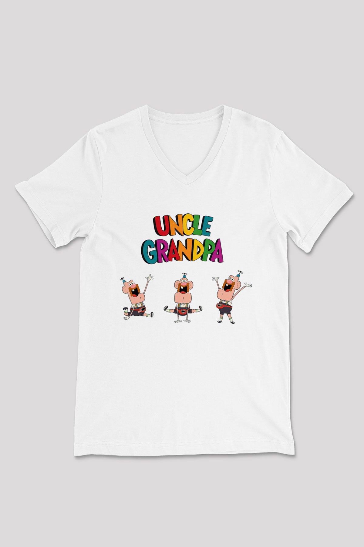 Uncle Grandpa Beyaz Unisex V Yaka Tişört T-Shirt