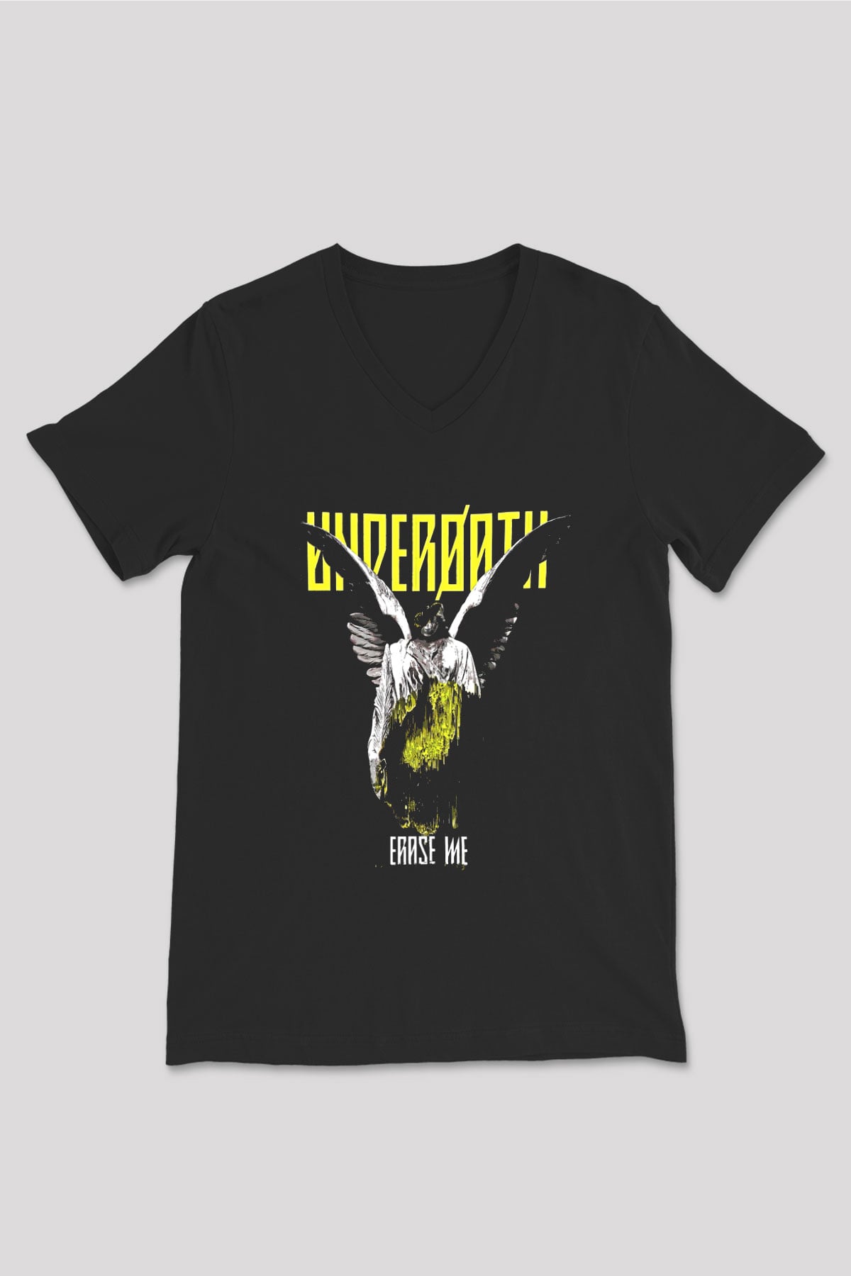 Underoath Baskılı Unisex Siyah V Yaka Tişört - Tshirt