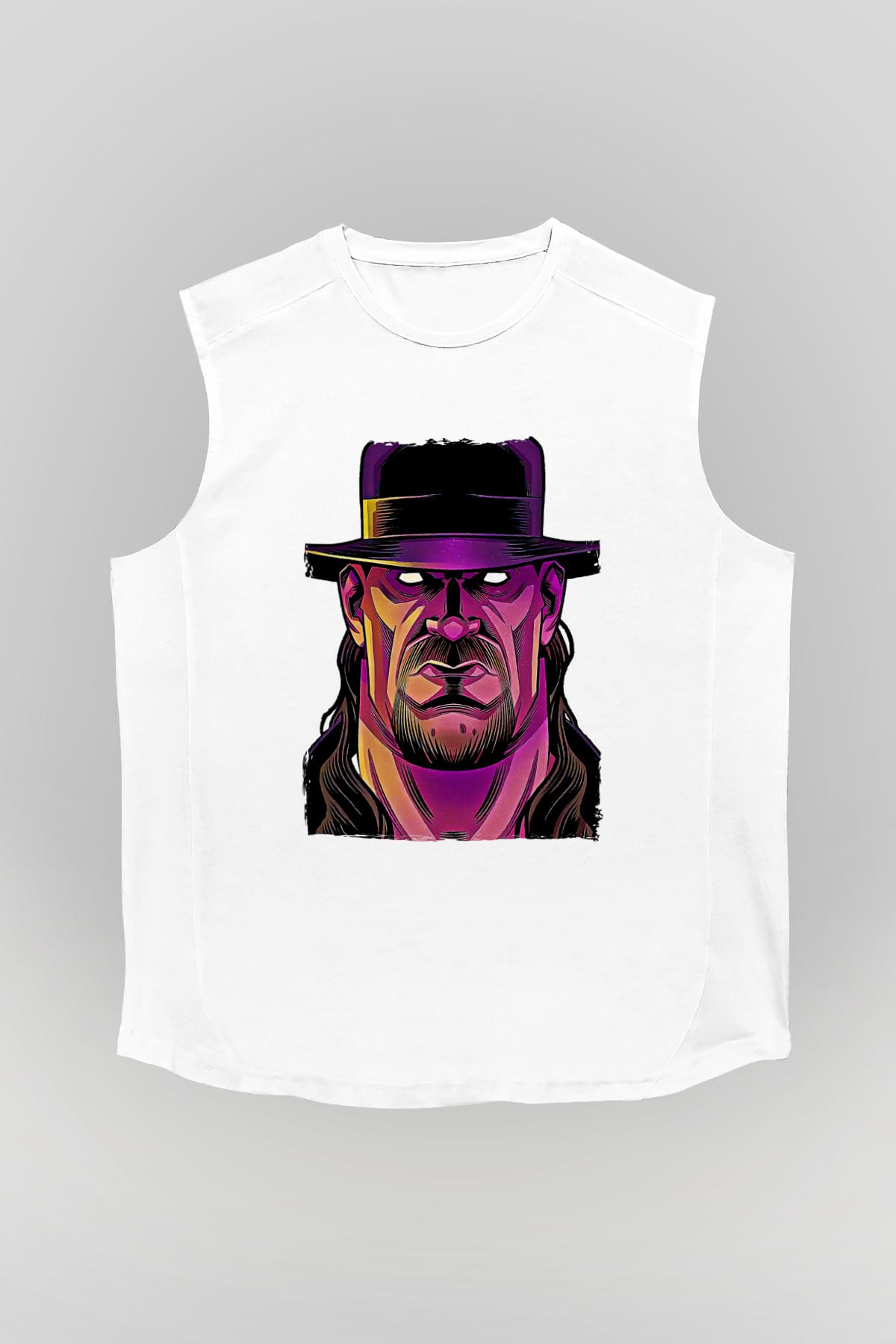Undertaker Baskılı Beyaz Unisex Kolsuz Tişört - Tshirt