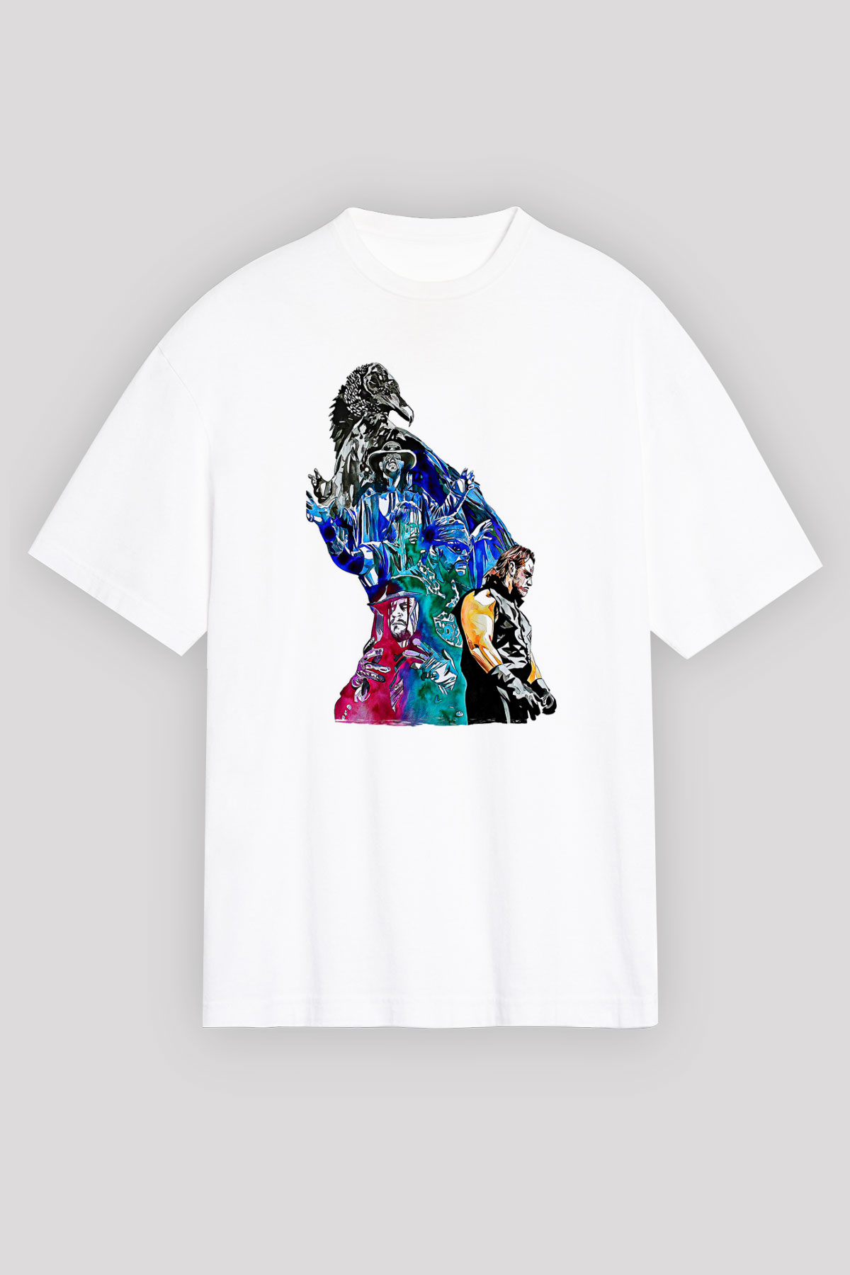 Undertaker Baskılı Beyaz Unisex Oversize Tişört - Tshirt