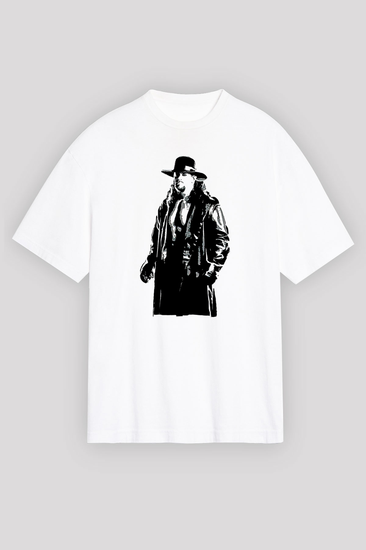 Undertaker Baskılı Beyaz Unisex Oversize Tişört - Tshirt