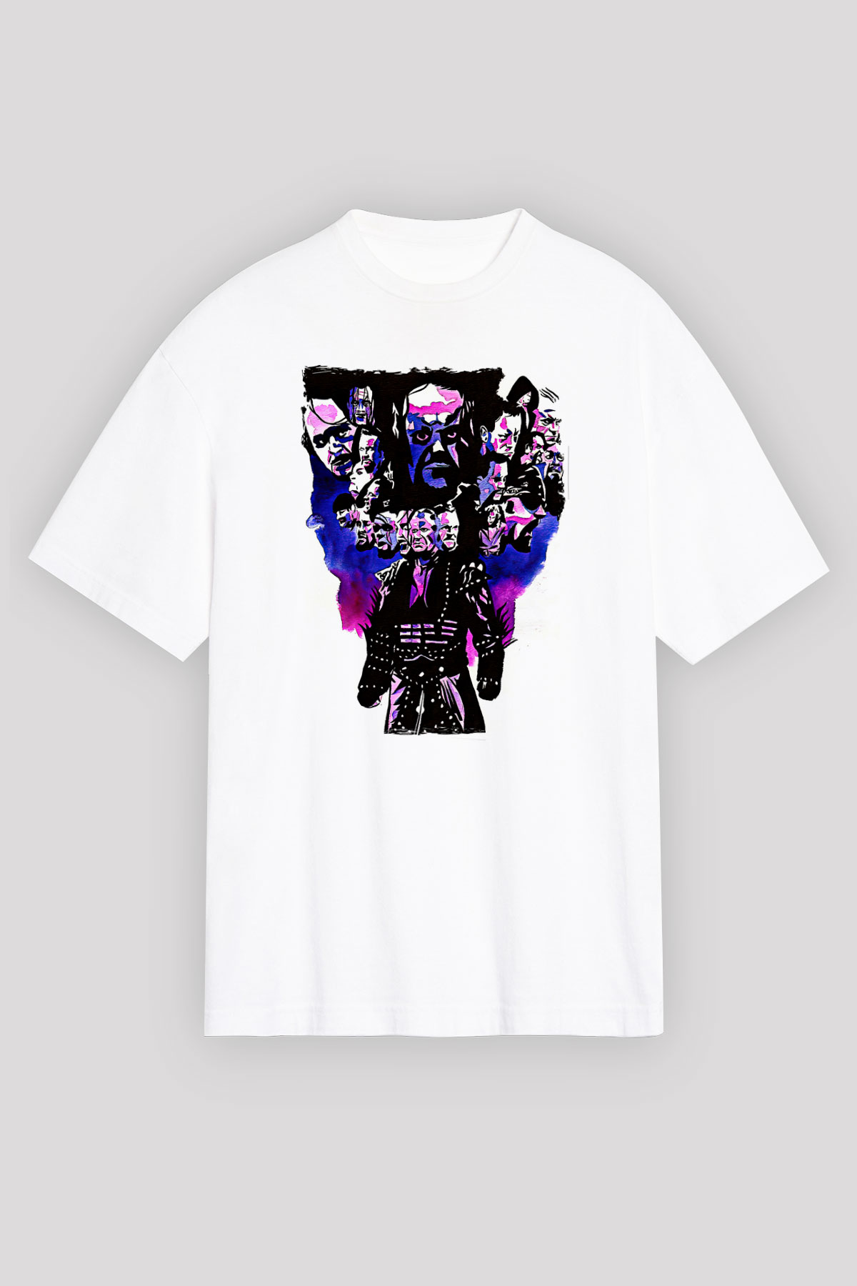 Undertaker Baskılı Beyaz Unisex Oversize Tişört - Tshirt