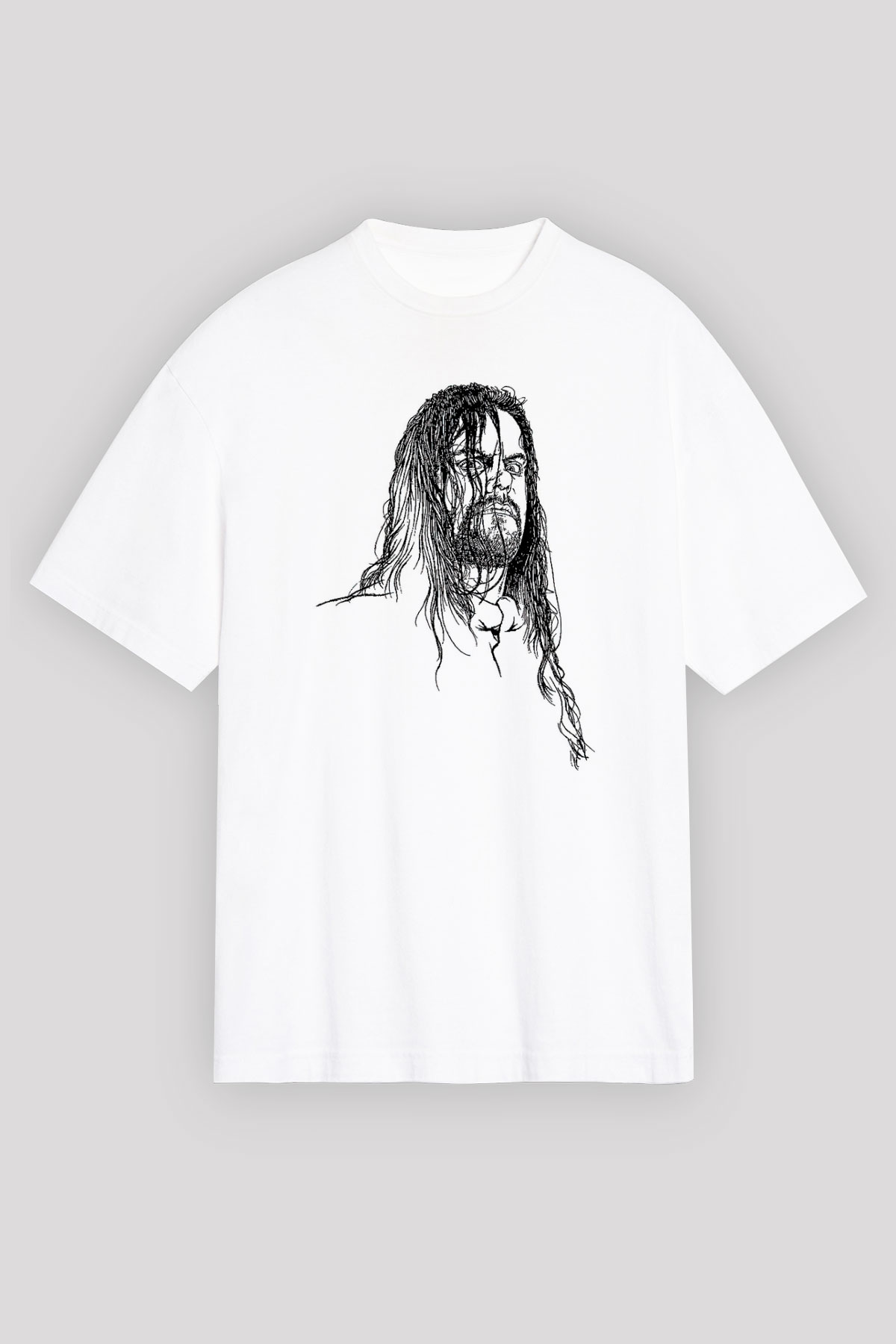 Undertaker Baskılı Beyaz Unisex Oversize Tişört - Tshirt