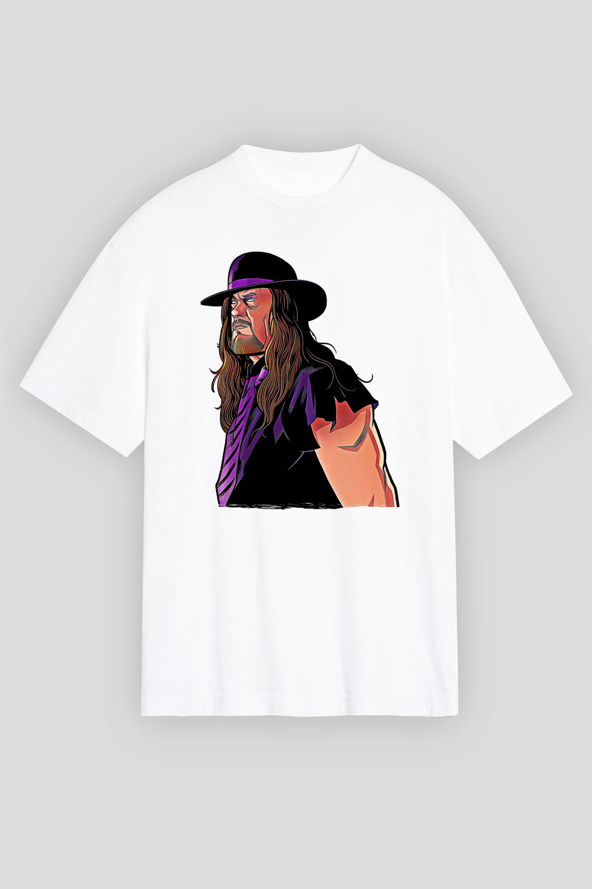 Undertaker Baskılı Beyaz Unisex Oversize Tişört - Tshirt