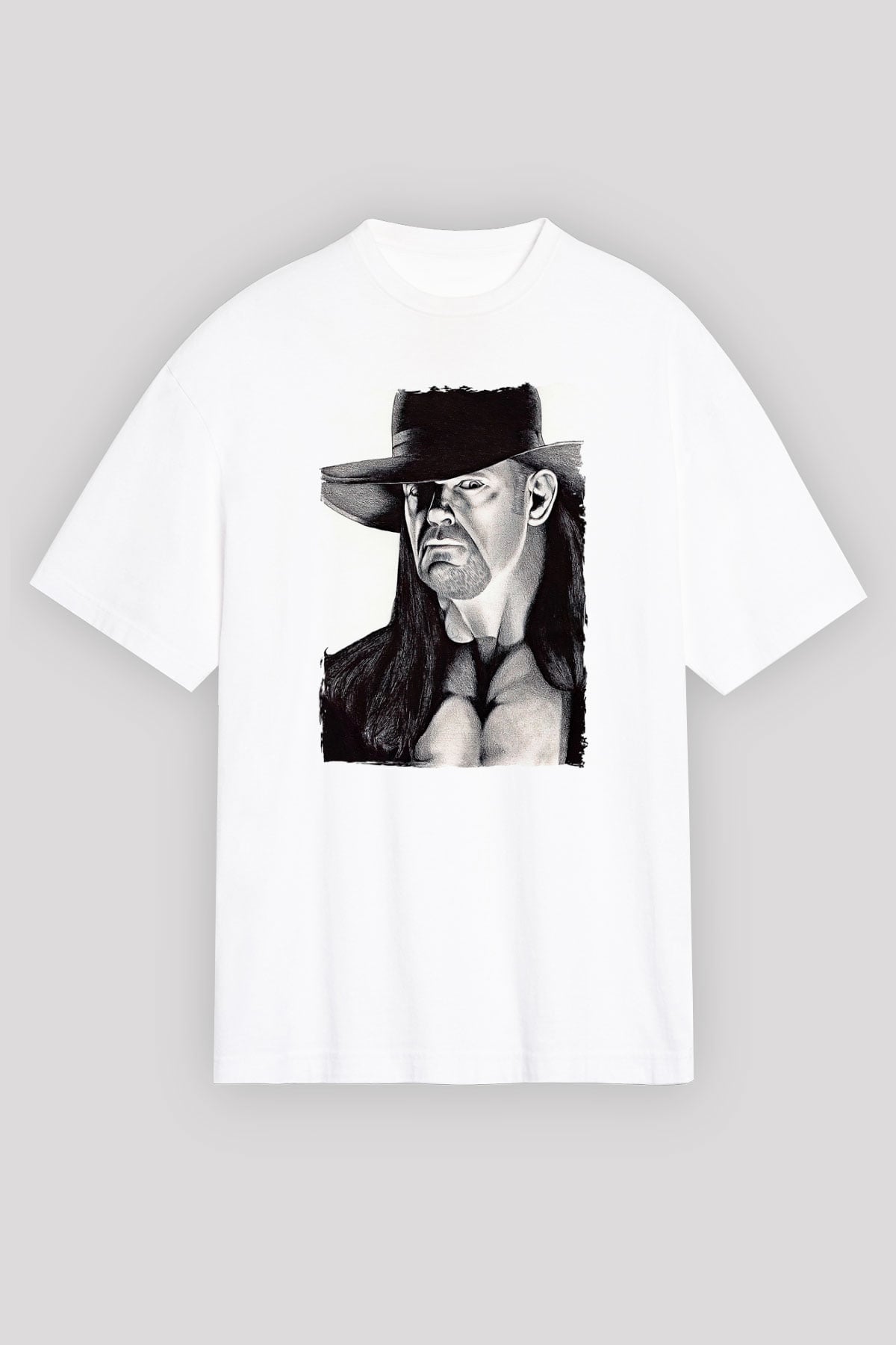 Undertaker Baskılı Beyaz Unisex Oversize Tişört - Tshirt