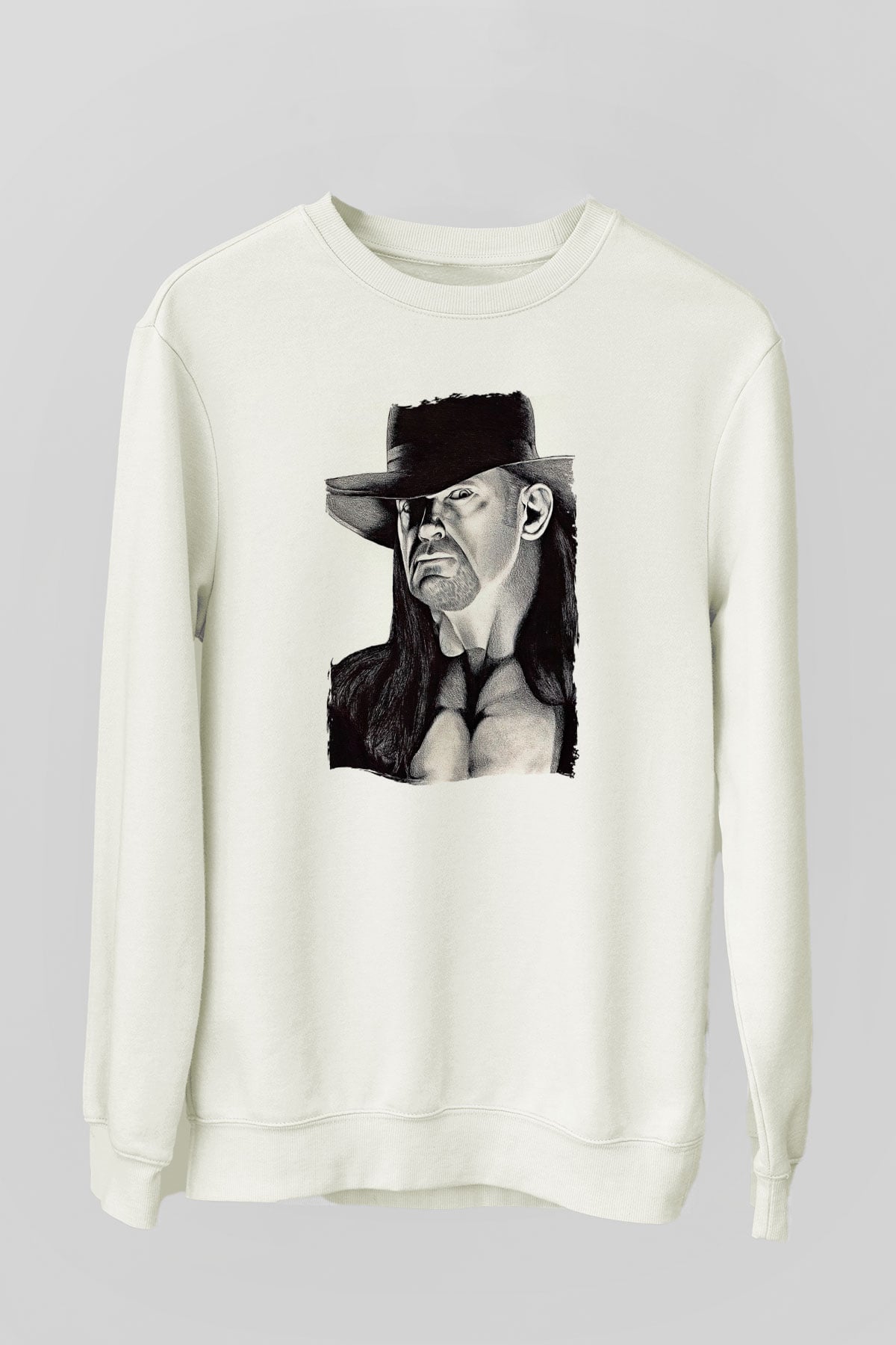 Undertaker Baskılı Beyaz Unisex Sweatshirt