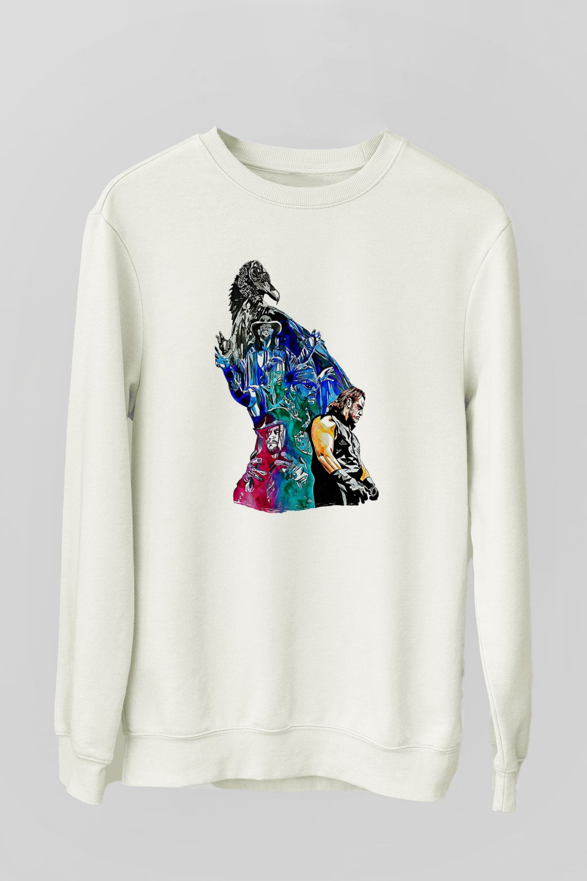 Undertaker Baskılı Beyaz Unisex Sweatshirt