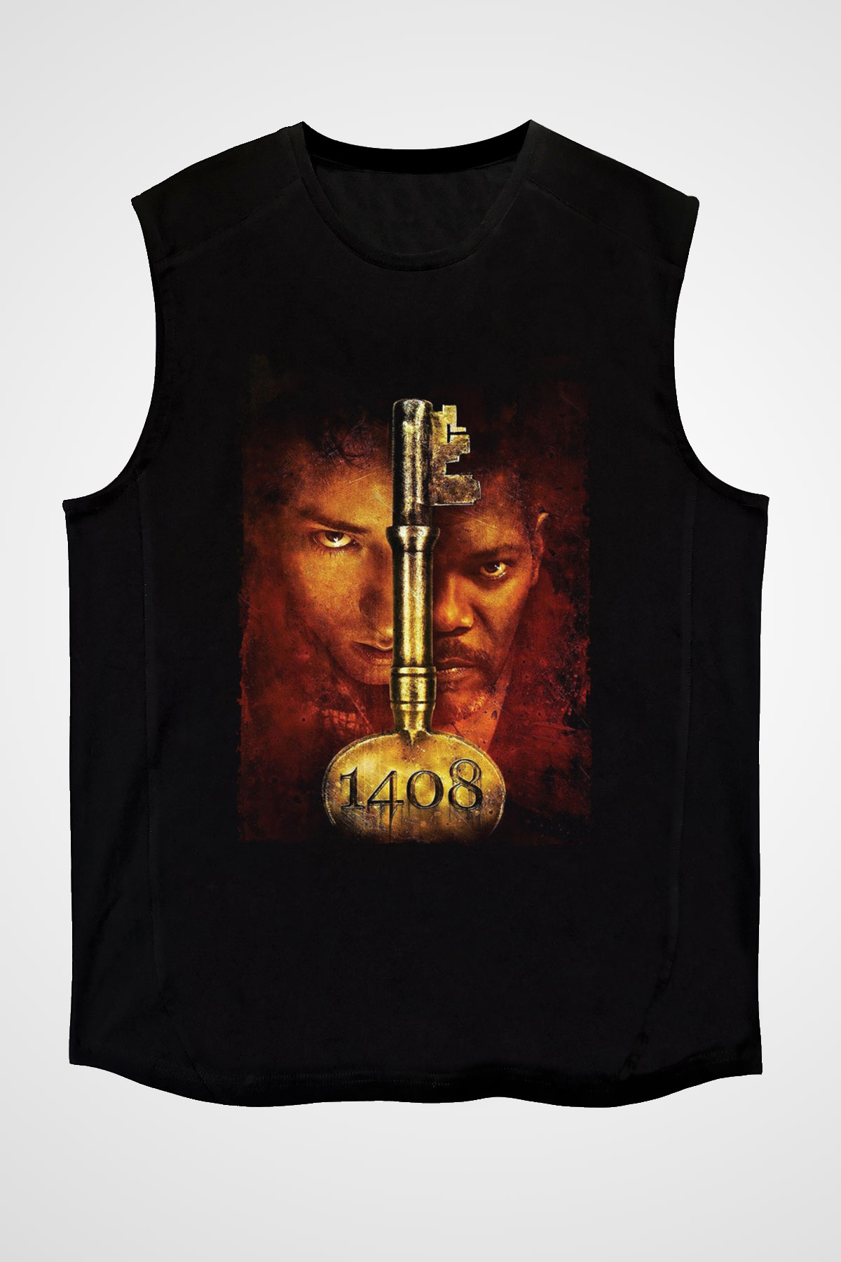 Unisex 1408 Baskılı Siyah Kolsuz T-shirt