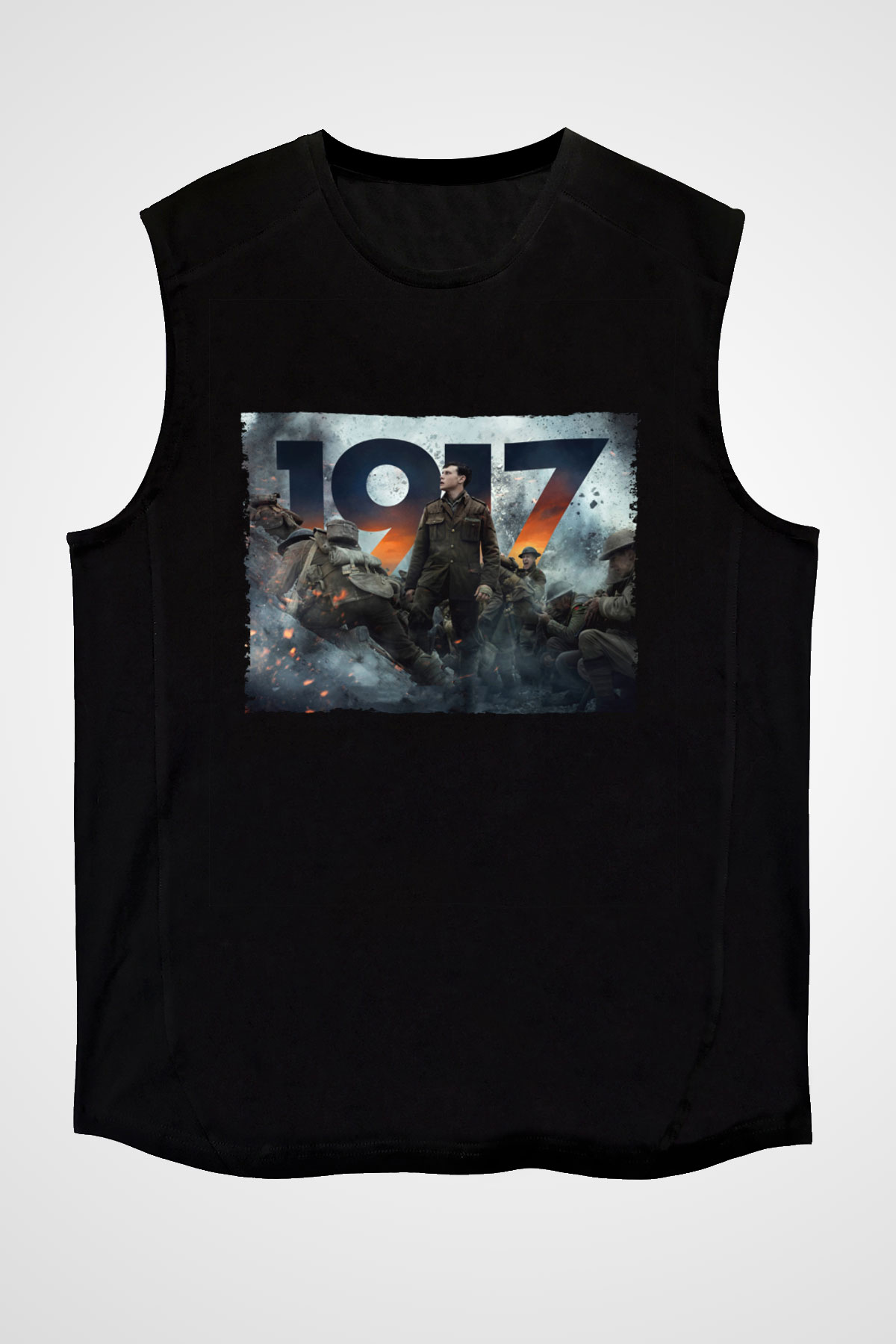 Unisex 1917 Baskılı Siyah Kolsuz Tshirt