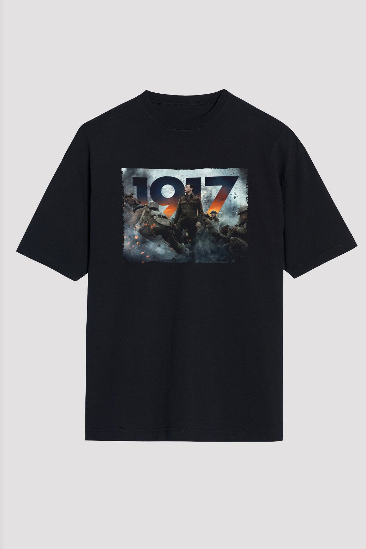 Unisex 1917 Baskılı Siyah Oversize Tshirt