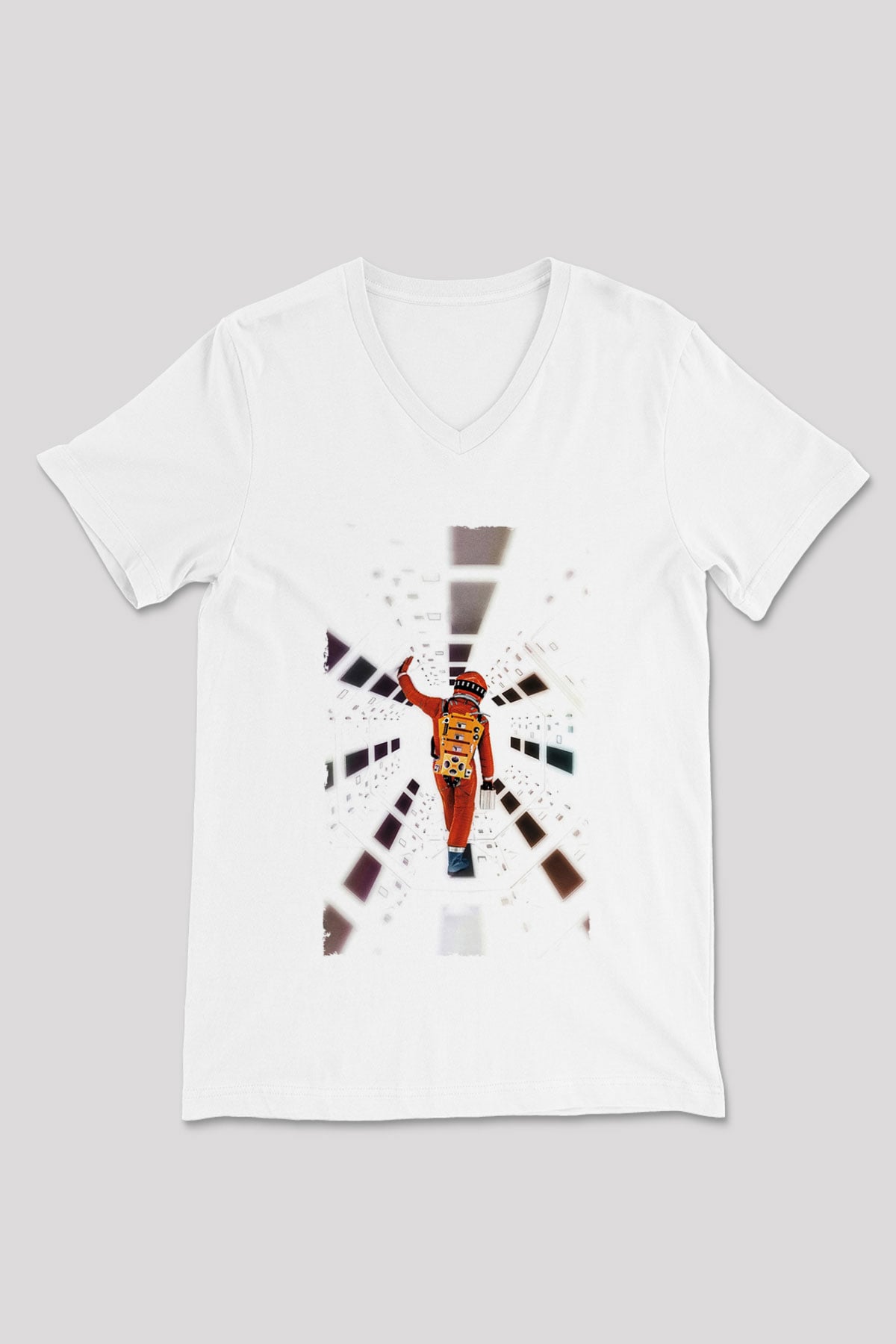 Unisex 2001 Bir Uzay Destanı-2001 A Space Odyssey Baskılı Beyaz V Yaka Tişört