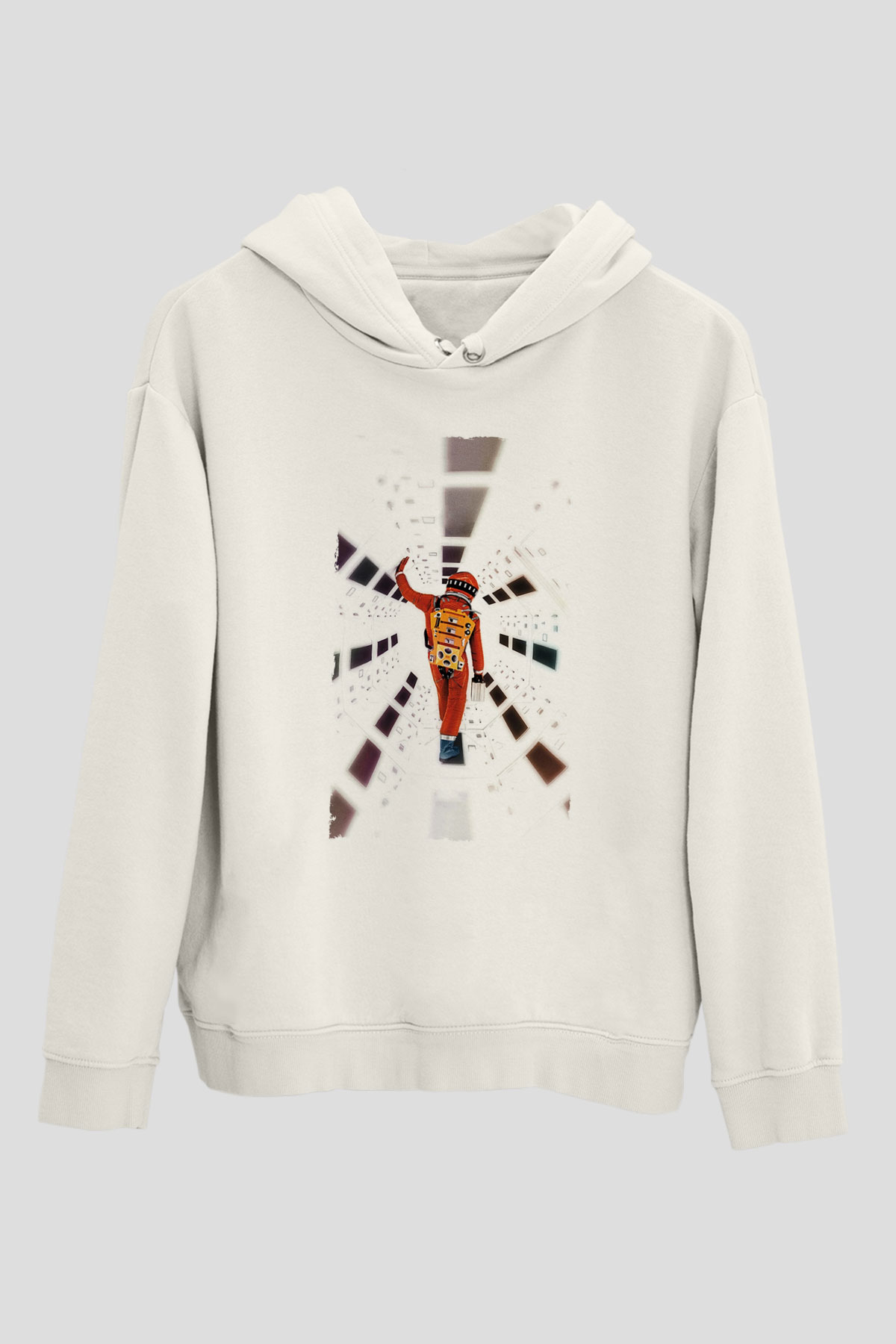 Unisex 2001 Bir Uzay Destanı-2001 A Space Odyssey Baskılı Beyaz Kapüşonlu Sweatshirt