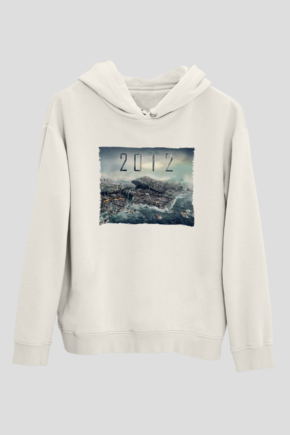 Unisex 2012 Baskılı Beyaz Kapüşonlu Sweatshirt