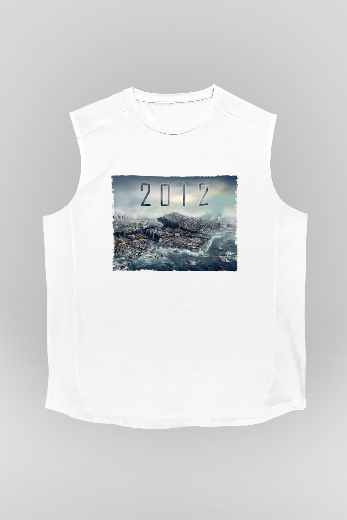 Unisex 2012 Baskılı Beyaz Kolsuz Tshirt