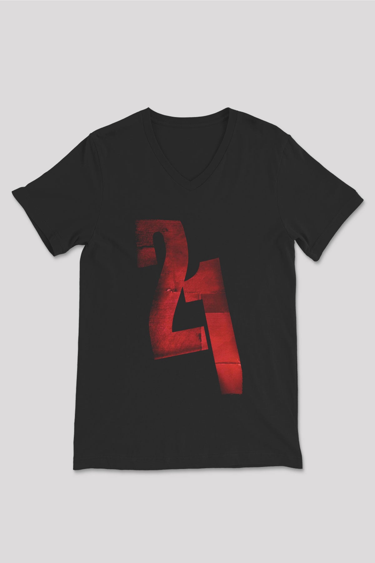 Unisex 21 Grams Baskılı Siyah V Yaka T-shirt