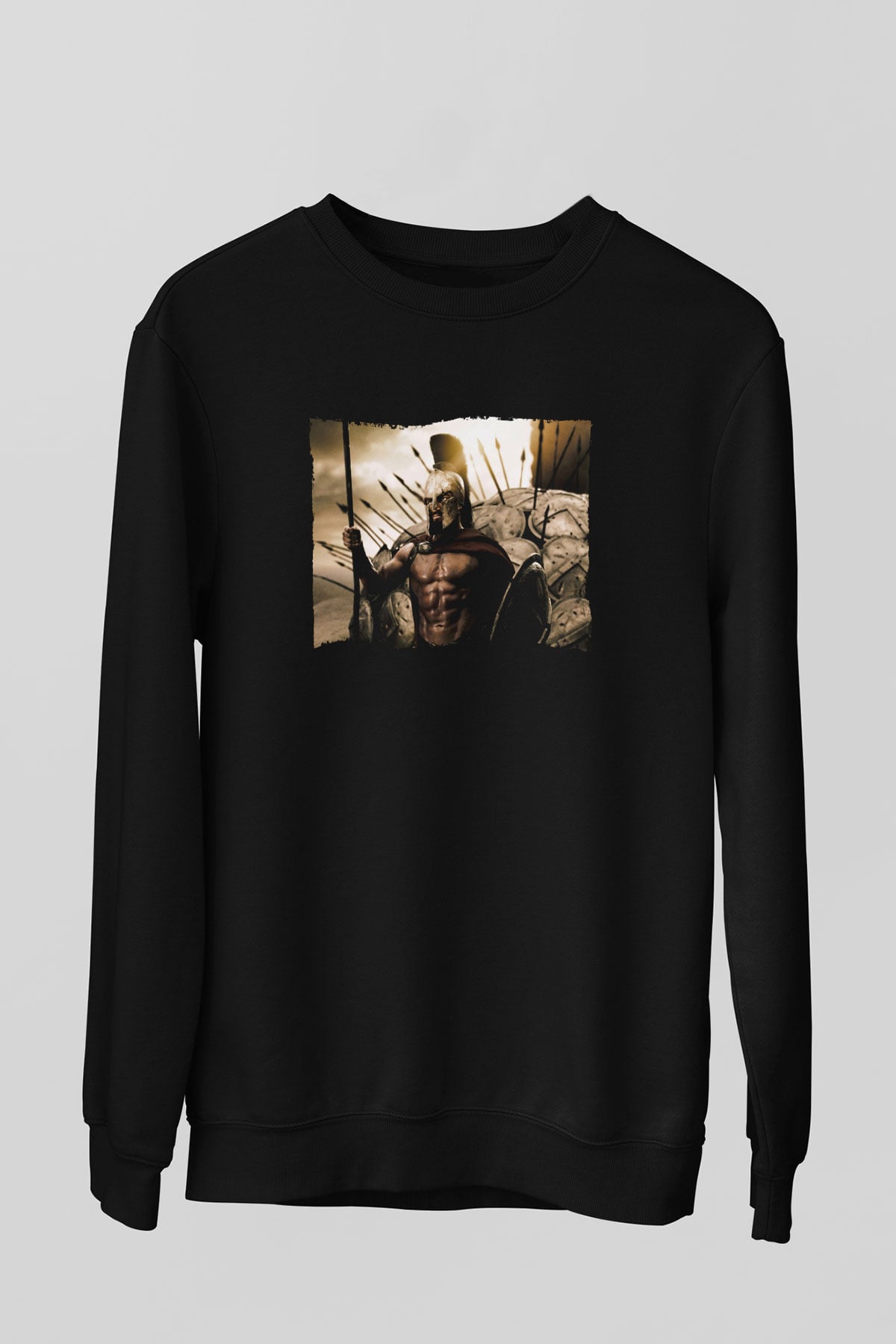 Unisex 300 Spartalı Baskılı Siyah Sweatshirt