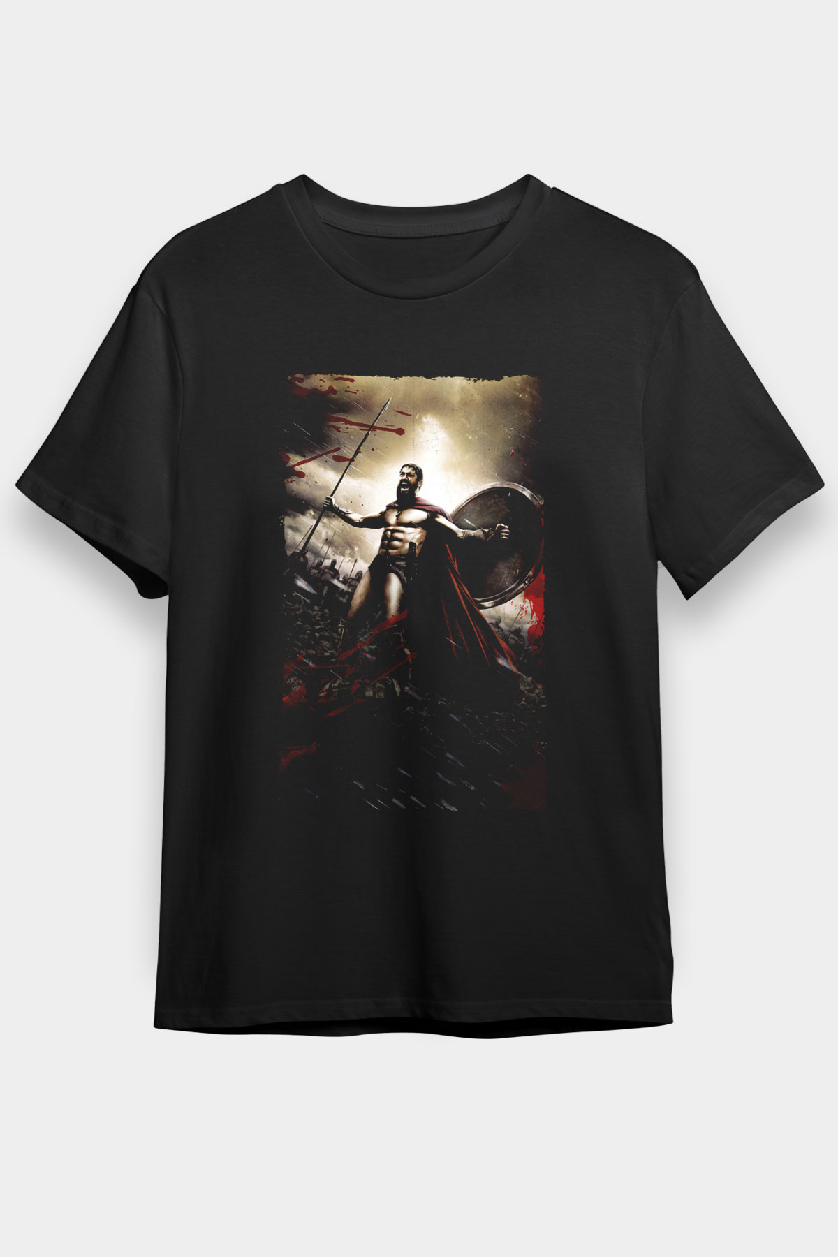 Unisex 300 Spartalı Baskılı Siyah Tshirt