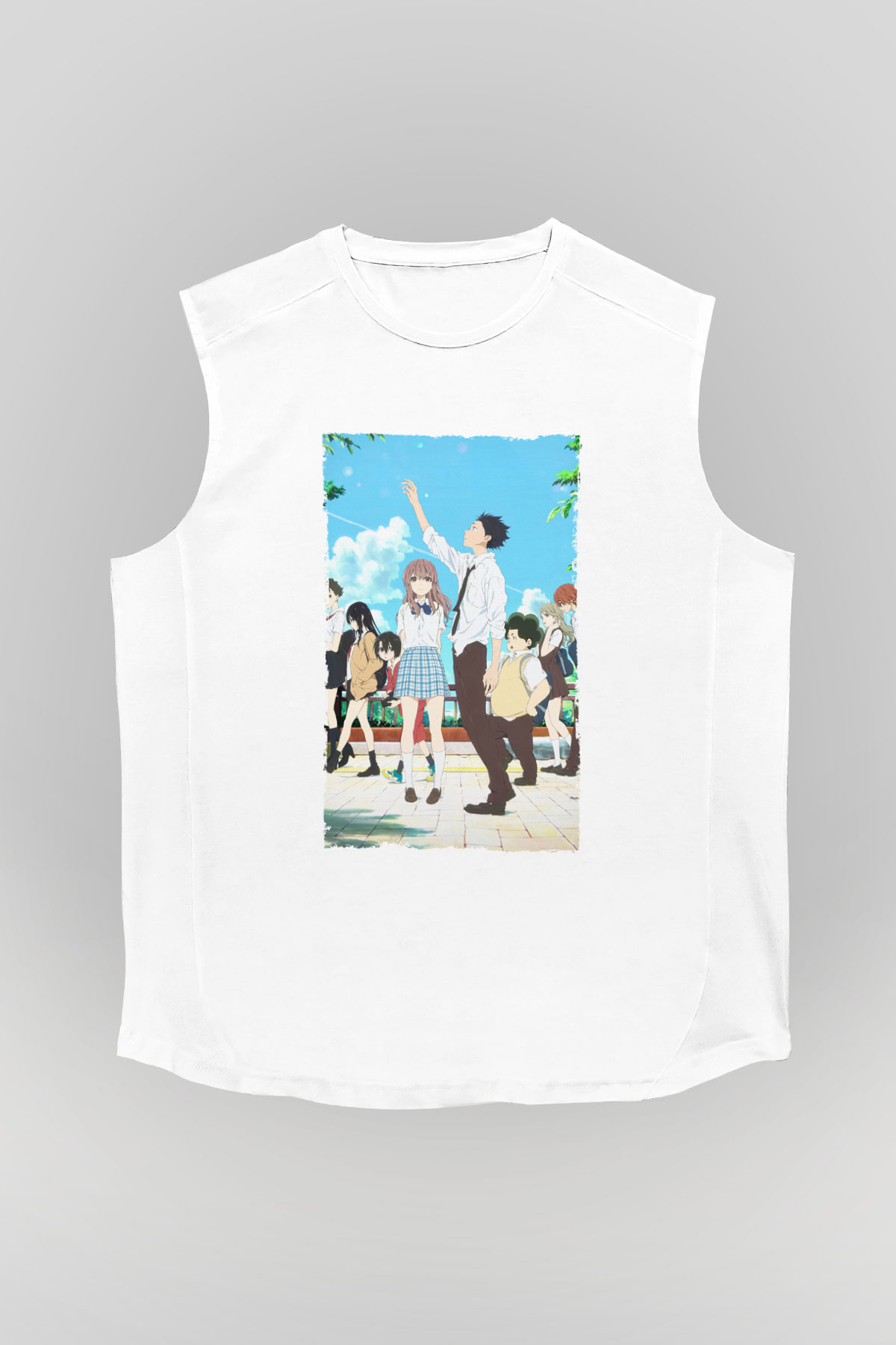 Unisex A Silent Voice Baskılı Beyaz Kolsuz Tshirt