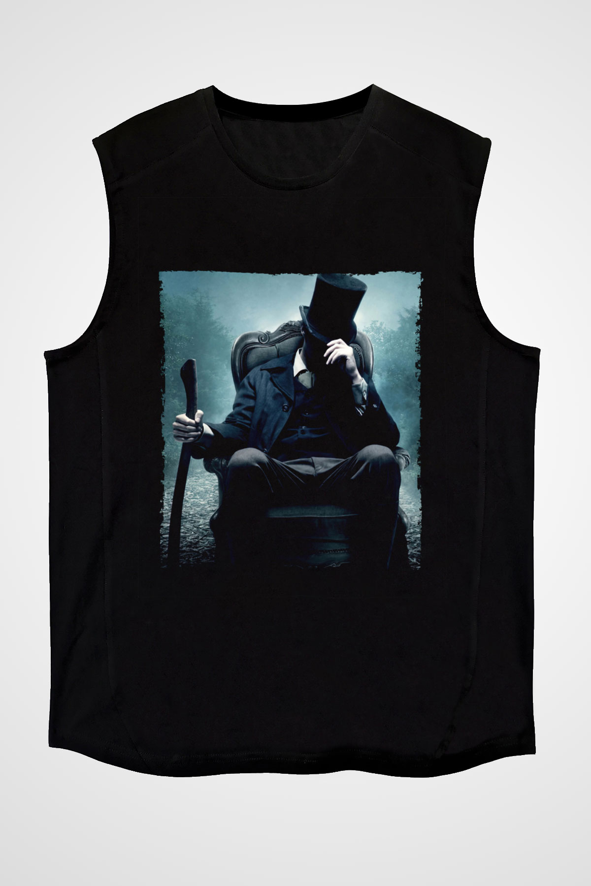 Unisex Abraham Lincoln Vampir Avcısı (Abraham Lincoln Vampire Hunter) Baskılı Siyah Kolsuz T-shirt