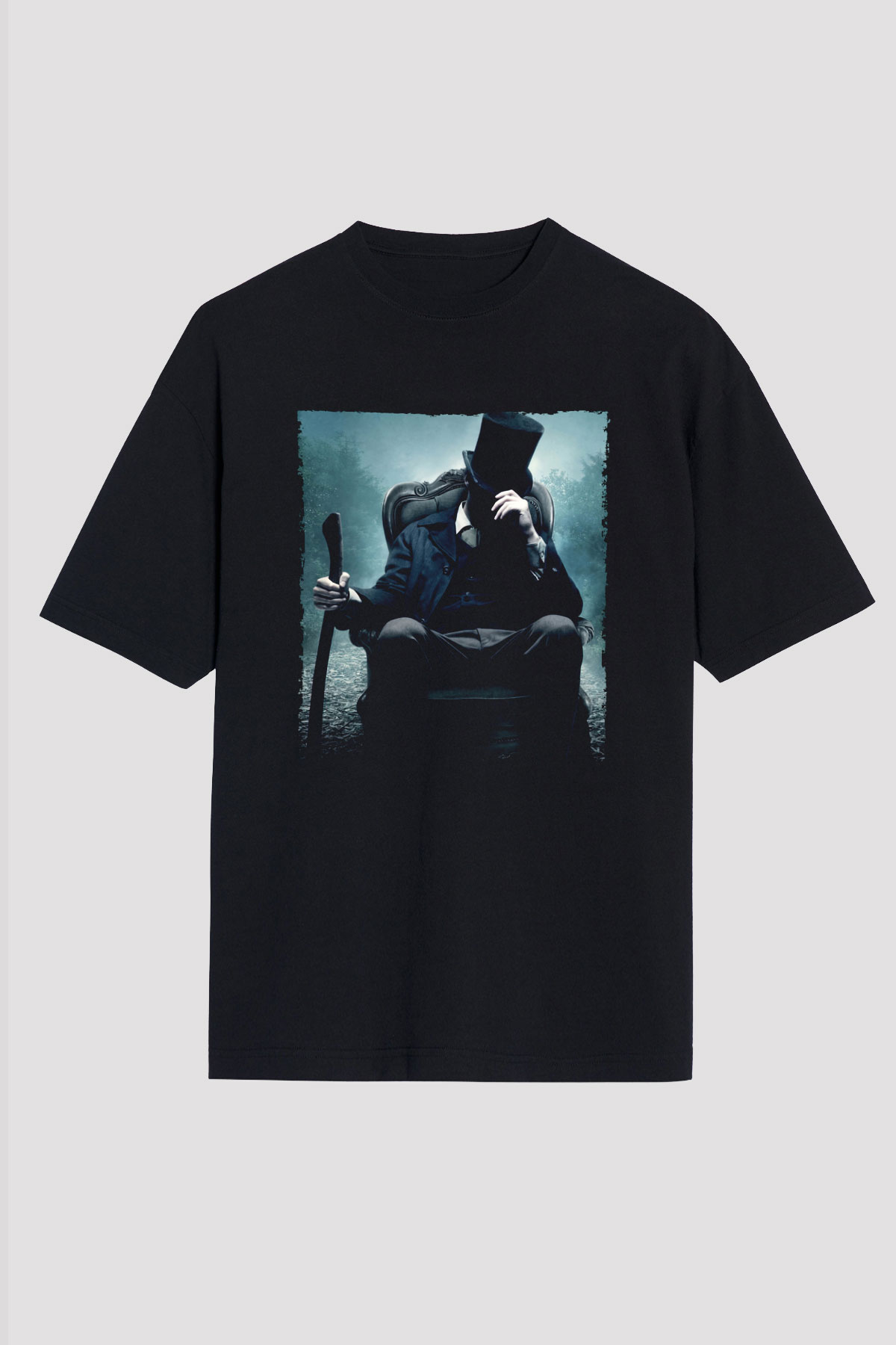Unisex Abraham Lincoln Vampir Avcısı (Abraham Lincoln Vampire Hunter) Baskılı Siyah Oversize T-shirt
