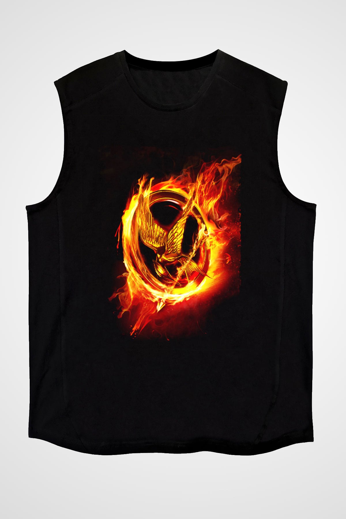 Unisex Açlık Oyunları (The Hunger Games) Baskılı Siyah Kolsuz T-shirt